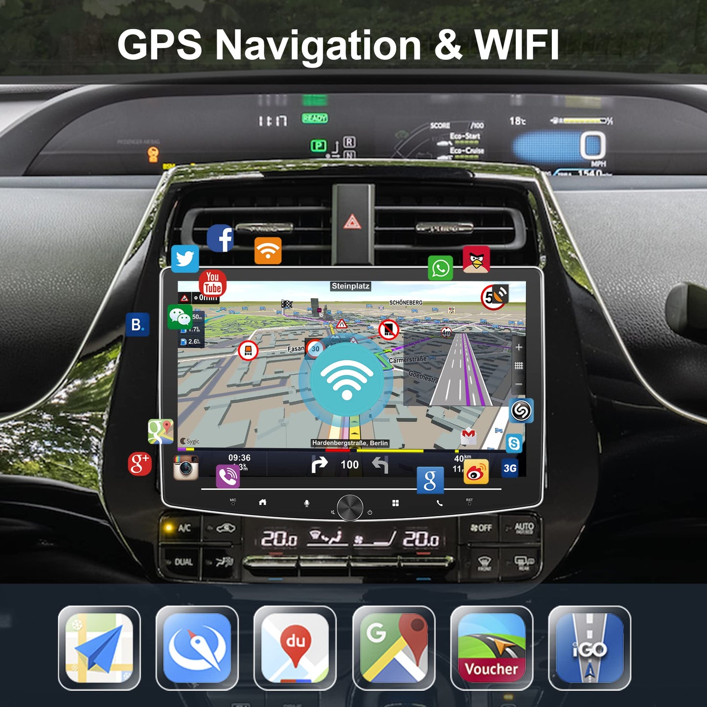 2+32G, 10" Car Radio Bluetooth 1 Din Wireless Carplay Android Auto with Navigation Swing Touchscreen Physical Button, Podofo Android FM RDS Radio HI-FI Sound with Dual USB MIC with Rearview Camera AHD