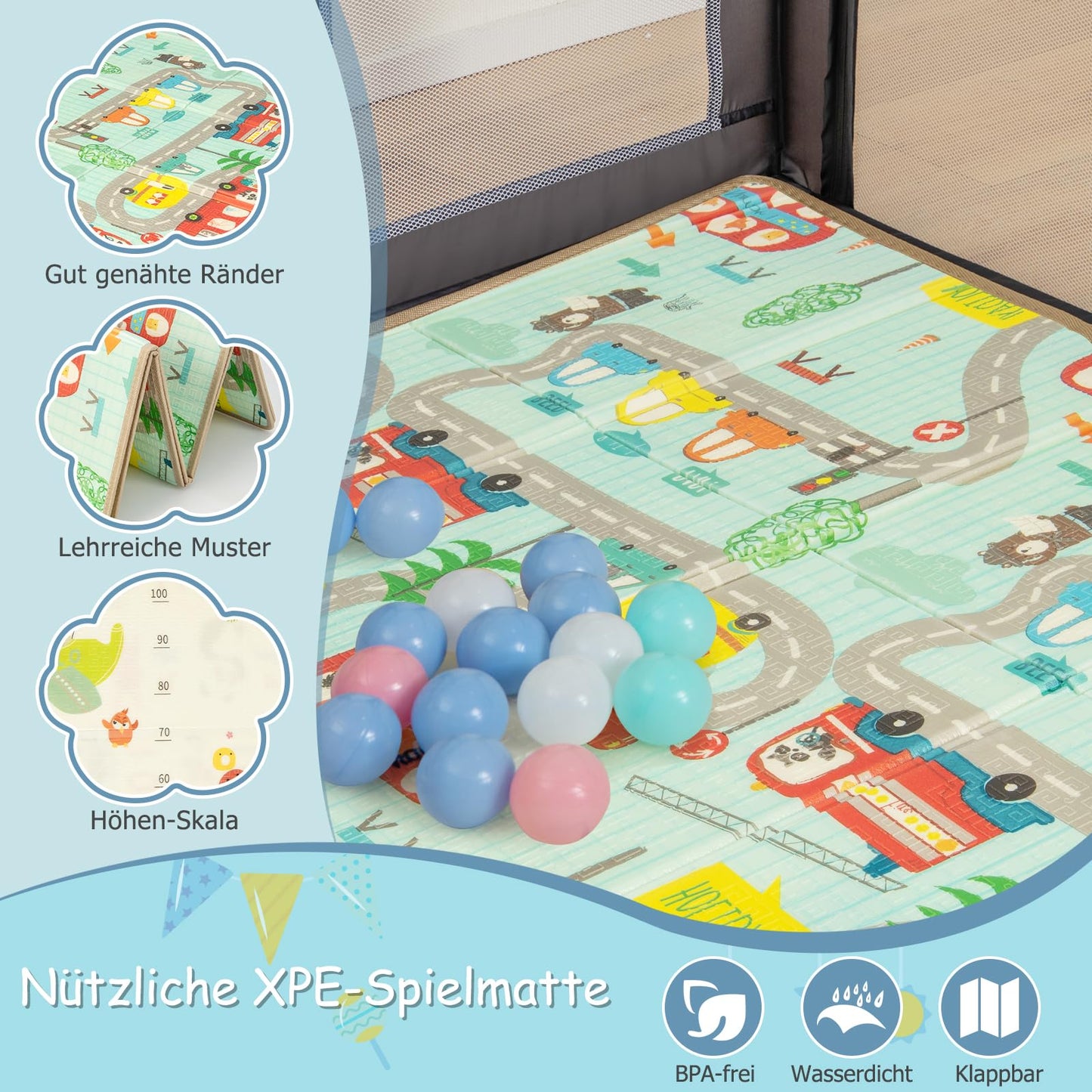 DREAMADE playpen for baby, 188 x 157cm playpen with mattress & basketball hoop & pull ring, safety gate with non-slip base, playpen for kids.