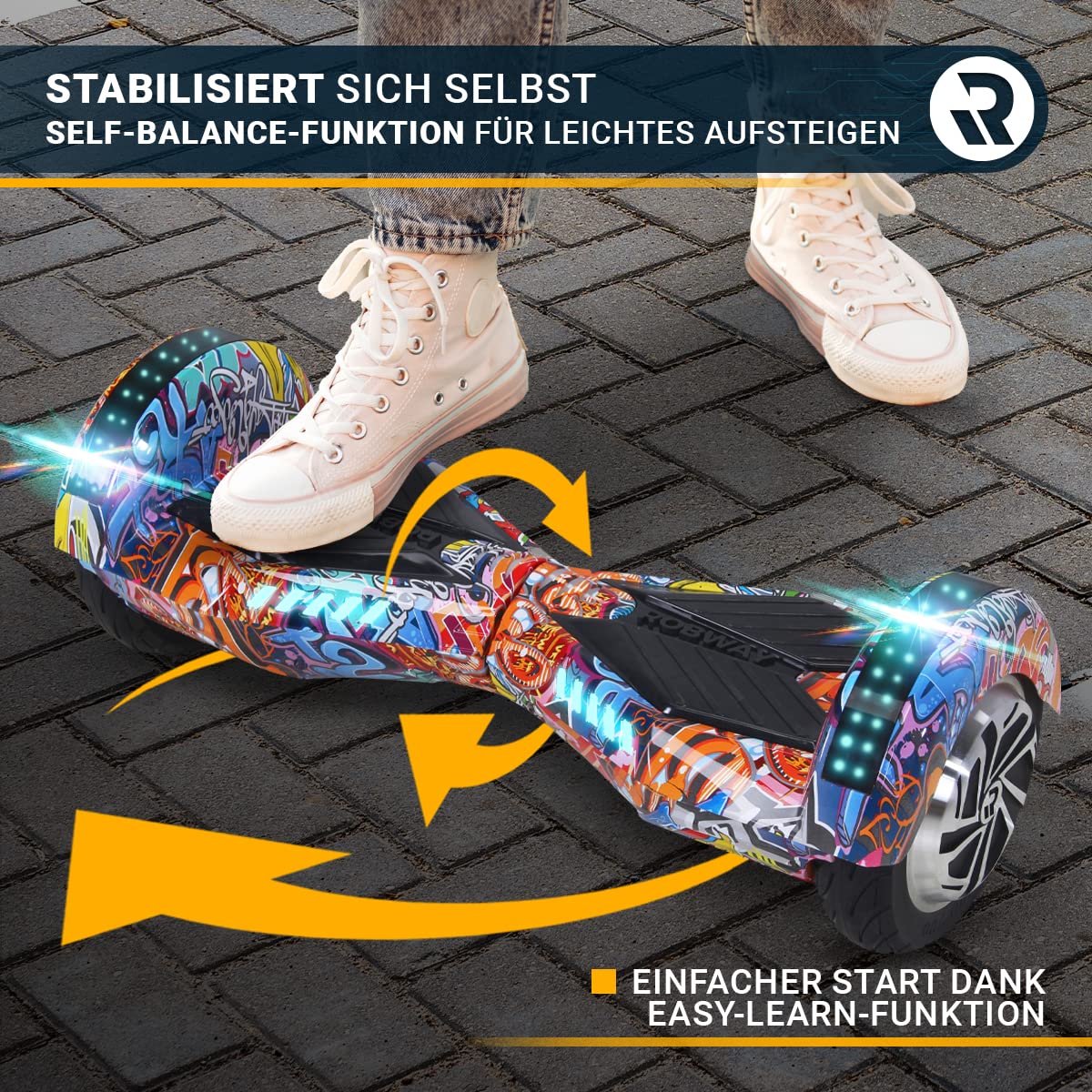 Robway W2 Hoverboard | ๐๐๐ ๐๐๐๐๐๐๐๐ ยฎ Hoverboards for kids, teens & adults - APP control - ๐ฎ x ๐ฏ๐๐ข Watt motors - Self-Balance function - Bluetooth (Matte Black)