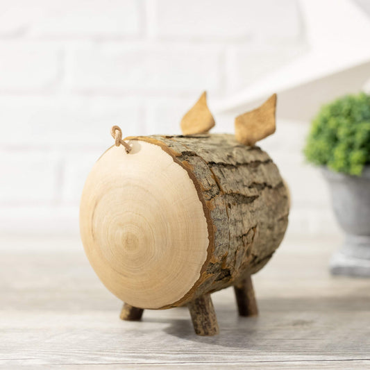 Wooden Forest Decor Piggy Bank, handcrafted.