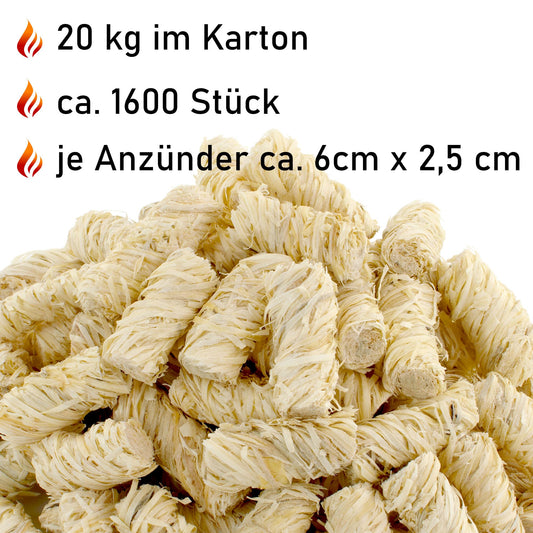 FINNAS Firelighters fireplace starter grill lighter oven lighter wood wool lighter 20kg approx 1600 pieces eco-friendly wax starter wood starter firepit campfire smoker long burning time