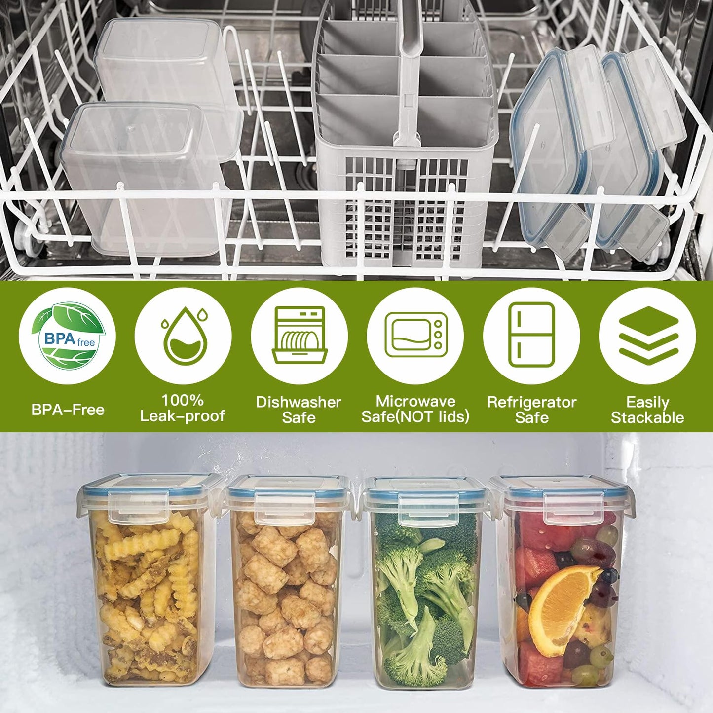 20-piece set of airtight food storage containers with plastic lids, perfect for storing spaghetti, flour, muesli, and cornflakes in the kitchen. Comes in various sizes ranging from 2.8L to 0.52L.