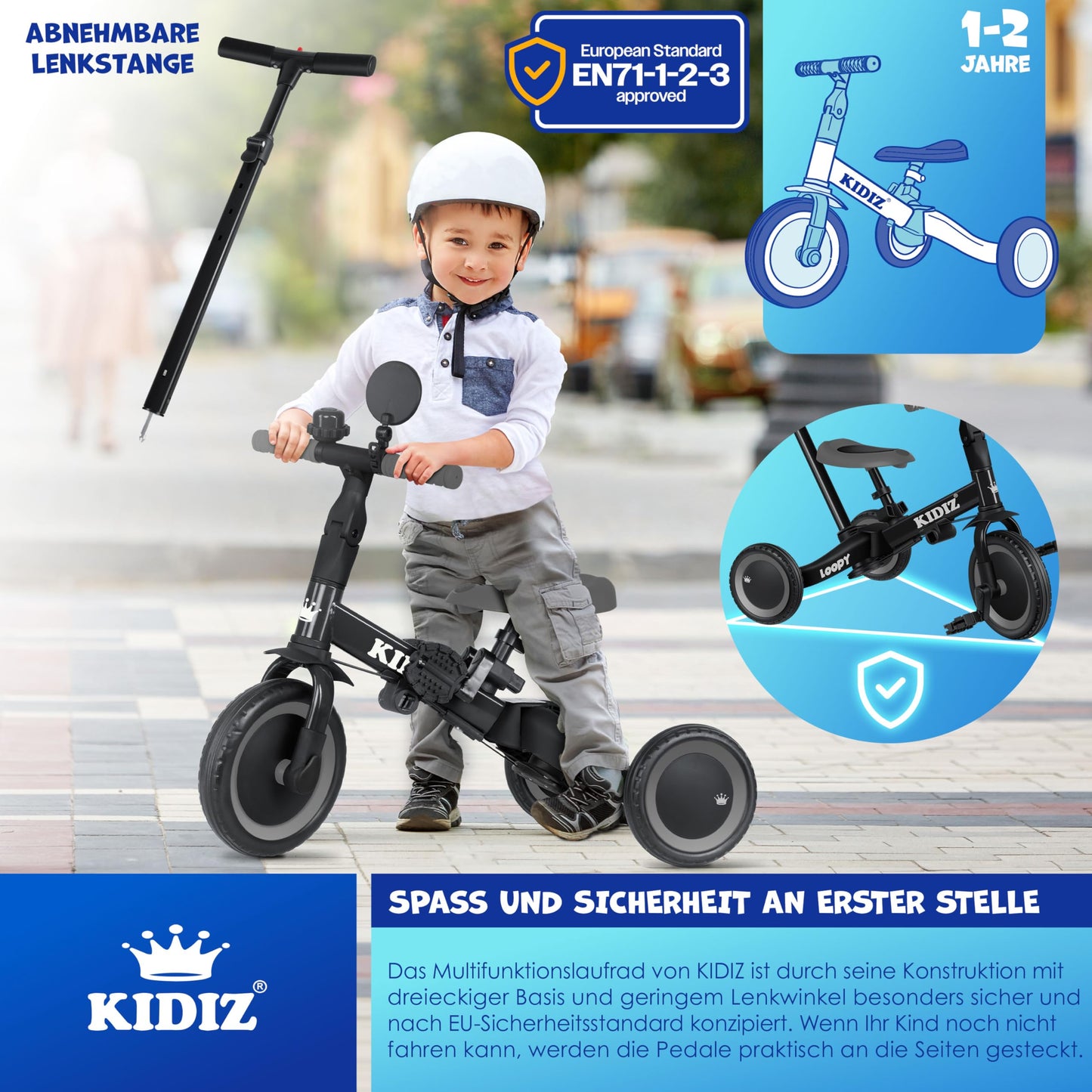 KIDIZยฎ 6in1 Balance Bike Trike | Kids' Ride-On Bike for Ages 1-5 | Supports up to 55lbs | Includes Handlebars, Safety Bar, Seatbelt, Bell & Mirror