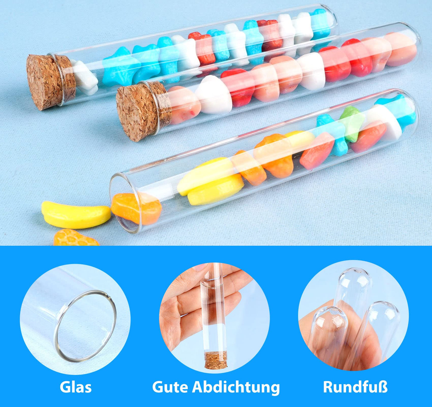 Mocraft 30 pieces Test tube with cork glass Transparent Test tubes 20 x 150 mm Test tube for flowers, weddings, guest gifts with kraft paper label