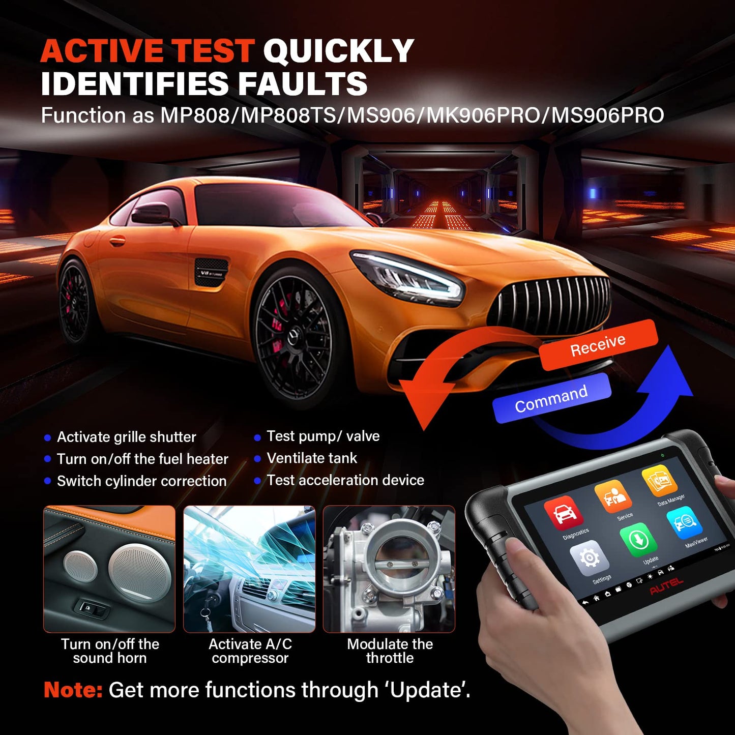 Autel MaxiCOM MK808S-OBD2 Diagnostic Tool, 2024 Bidirectional Tool Updated from MaxiCheck MX808 MK808, 28+ Services, Active Test, All System Diagnostics, Injector Coding/EPB/BMS/SAS/TPMS/AutoVIN/ABS