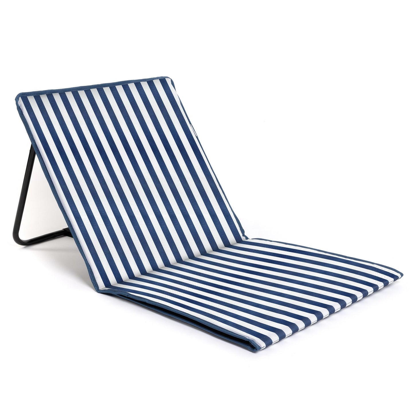 just be... Sun lounger for the beach, foldable, lightweight, portable, adjustable with backrest and pocket for valuables, for holidays, garden, camping, park, and festivals, blue stripes