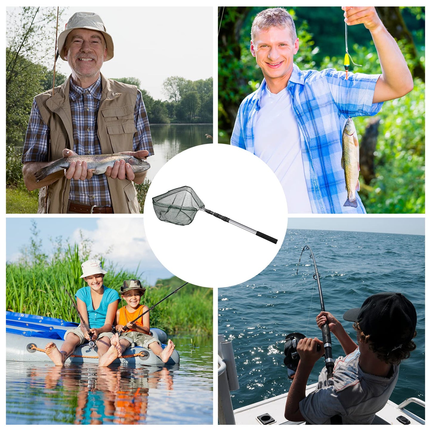 Folding telescopic fishing net 190cm, compact and portable for pond and carp fishing. Great outdoor fishing accessory for kids and adults.