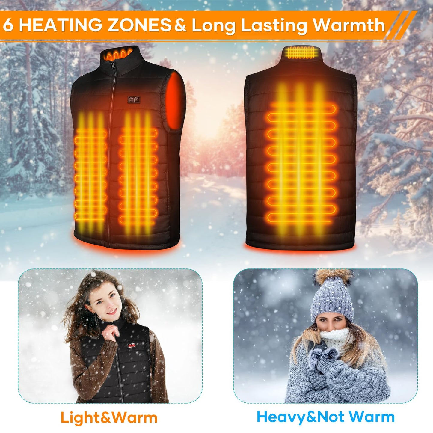 AFUNSO Heated Vest for Men and Women, Lightweight Outdoor Heat Vest for Hiking, Temperature Control Heating Zones Heated Collar, Jogging, Camping, Skiing, Fishing (Battery Not Included) - XL