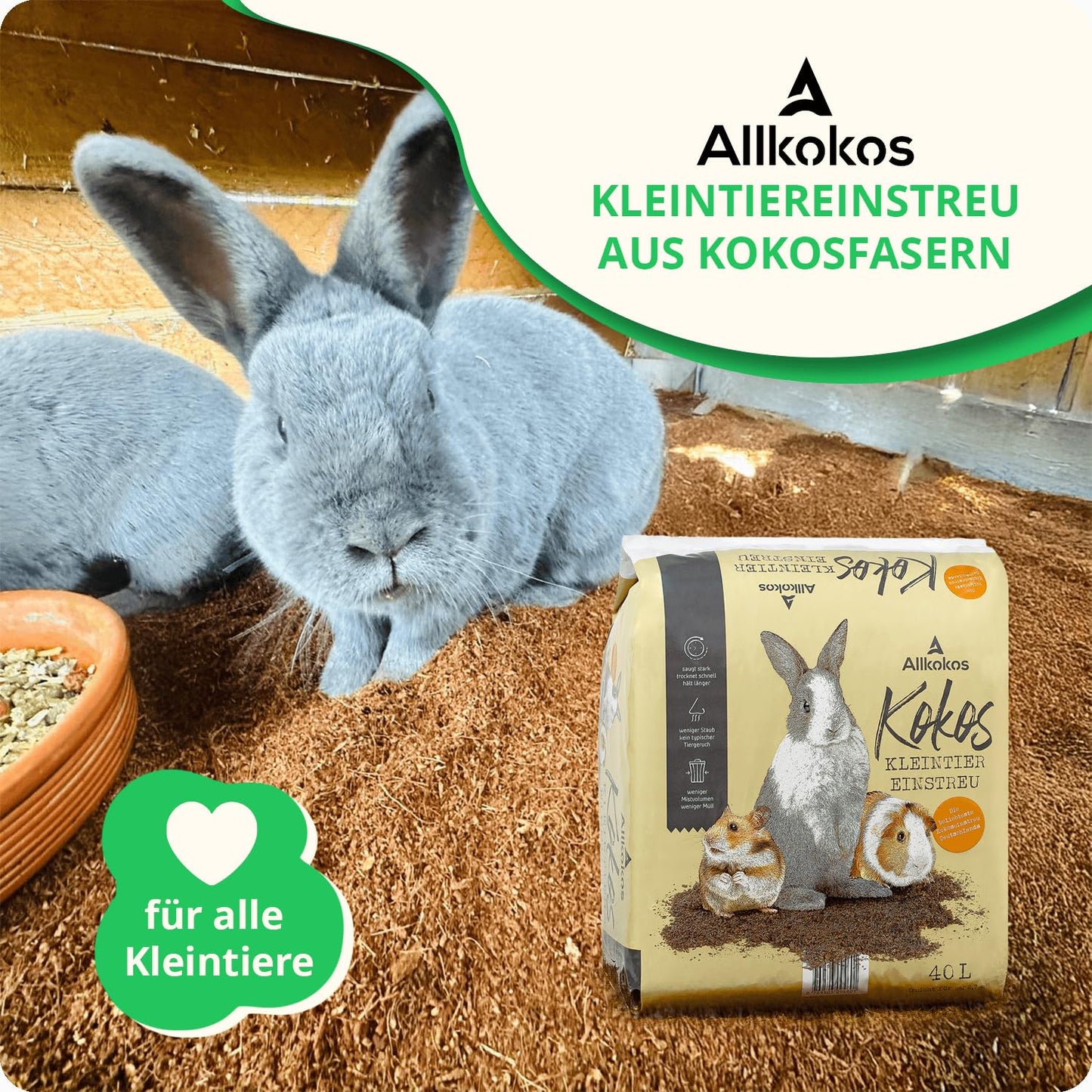 Allkokos Coconut Small Animal Bedding (2x40 Liters)