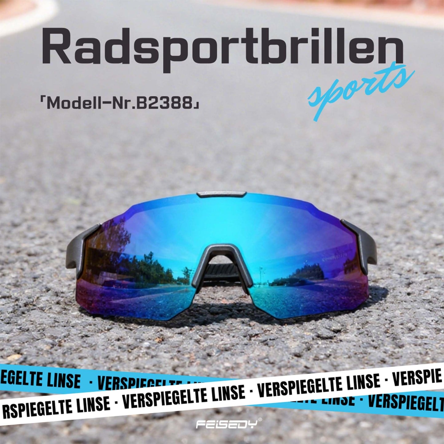 FEISEDY Sport Sunglasses for Men Women Cycling Glasses Mirror Sports Glasses for MTB Racing Cycling Biking Running Enduro with UV400 Protection B2388