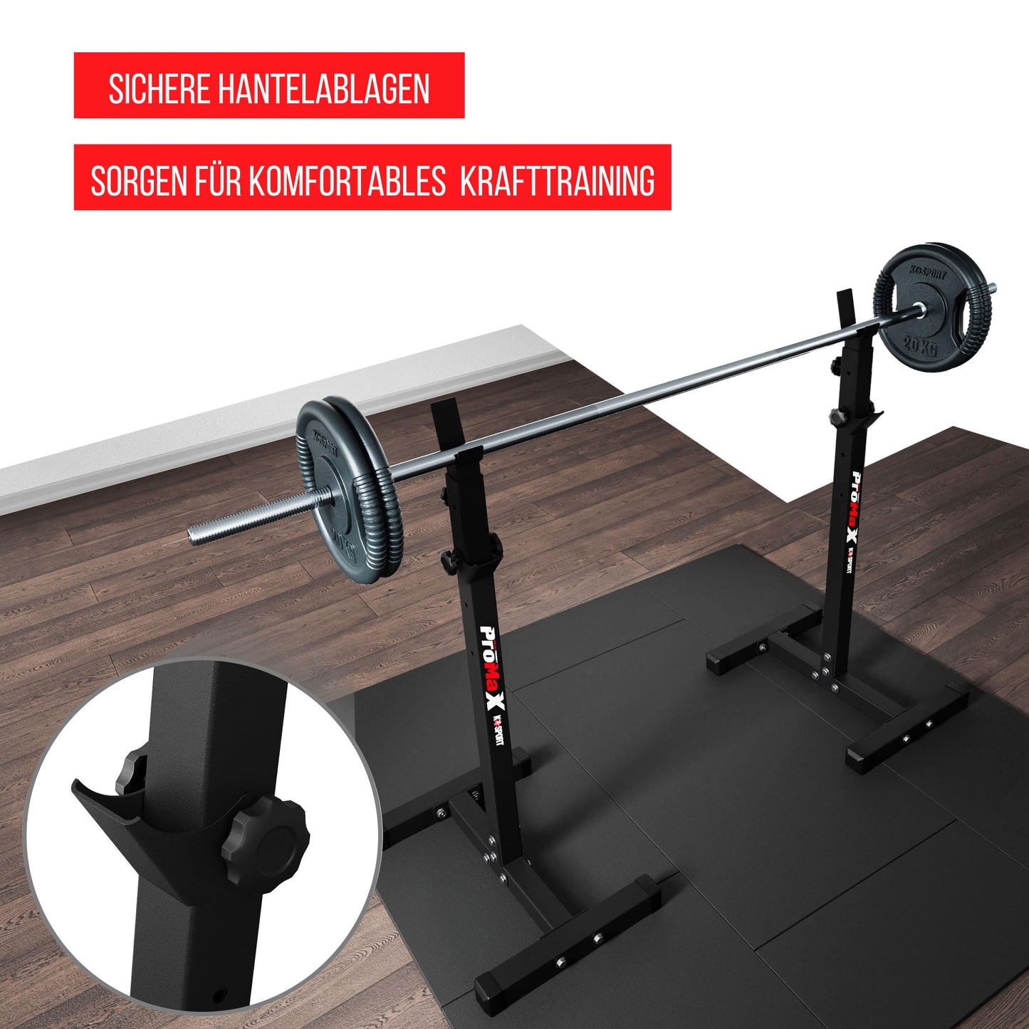 K-Sport: Barbell rack up to 180kg capacity I Squat rack for barbell training I Barbell stand for effective muscle training I Squat stand, including E-Book.
