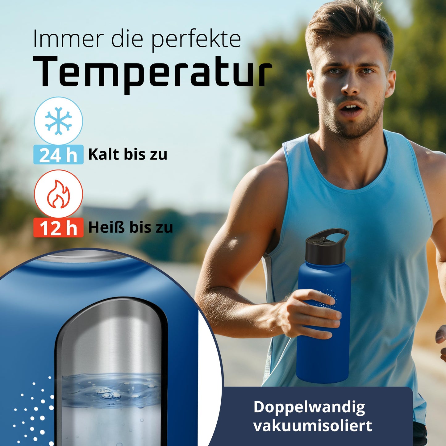Stainless steel water bottle ACTIVE FLASK + straw (3 lids) BPA-free, leak-proof, suitable for carbonated drinks - bike water bottle thermos insulated sports water bottle kids tea.