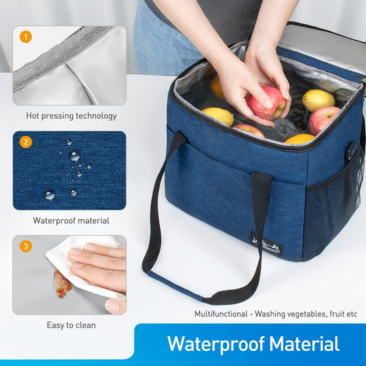 Viedouce cooler bag, expandable insulated picnic bag for men and women, double compartments waterproof leakproof lunch bag with shoulder strap beer opener for outdoor camping travel (blue, 30L)