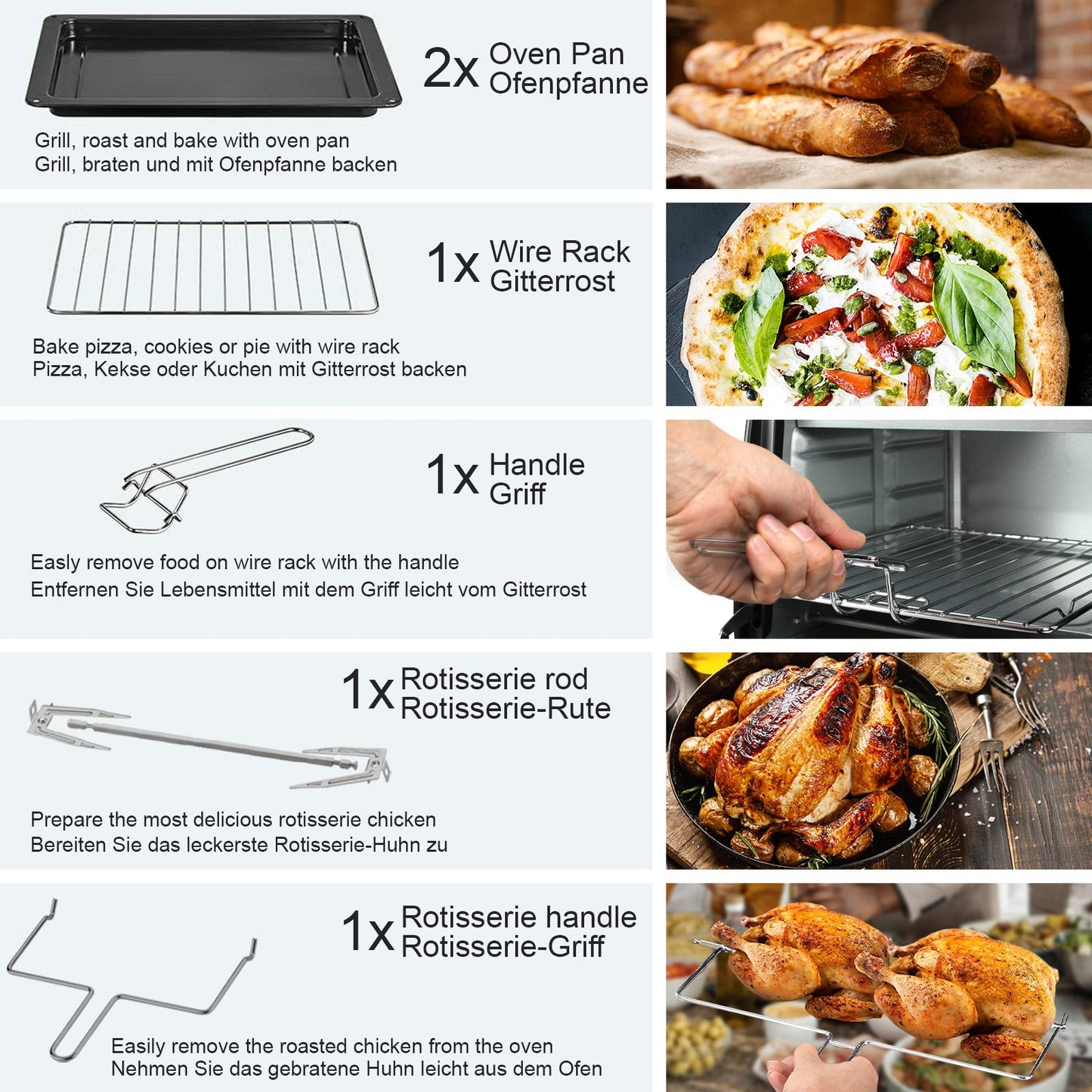 Jago® Mini Oven - with convection, rotisserie, interior light, Electric, 48L, 6 cooking modes, 2000W, Timer, 100-230 °, double glazing, Black - Mini Oven, Mini Electric Oven, Oven, Grill-Oven