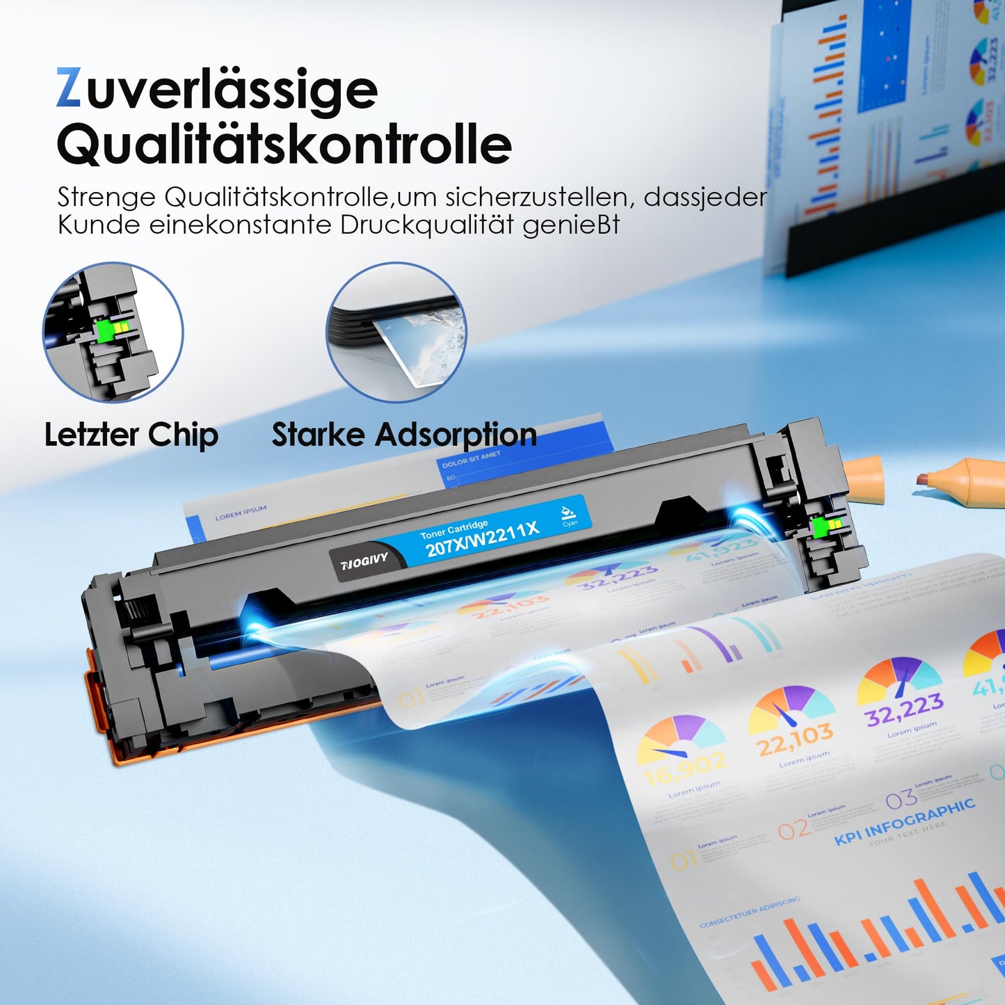 NOGIVY 207X Toner Set with Chip Compatible for HP 207X 207A Toner for Color Laserjet Pro MFP M283fdw Toner for M255dw M282nw M283fdn W2210X W2211X W2212X W2213X (Black Cyan Yellow Magenta, 4-Pack)