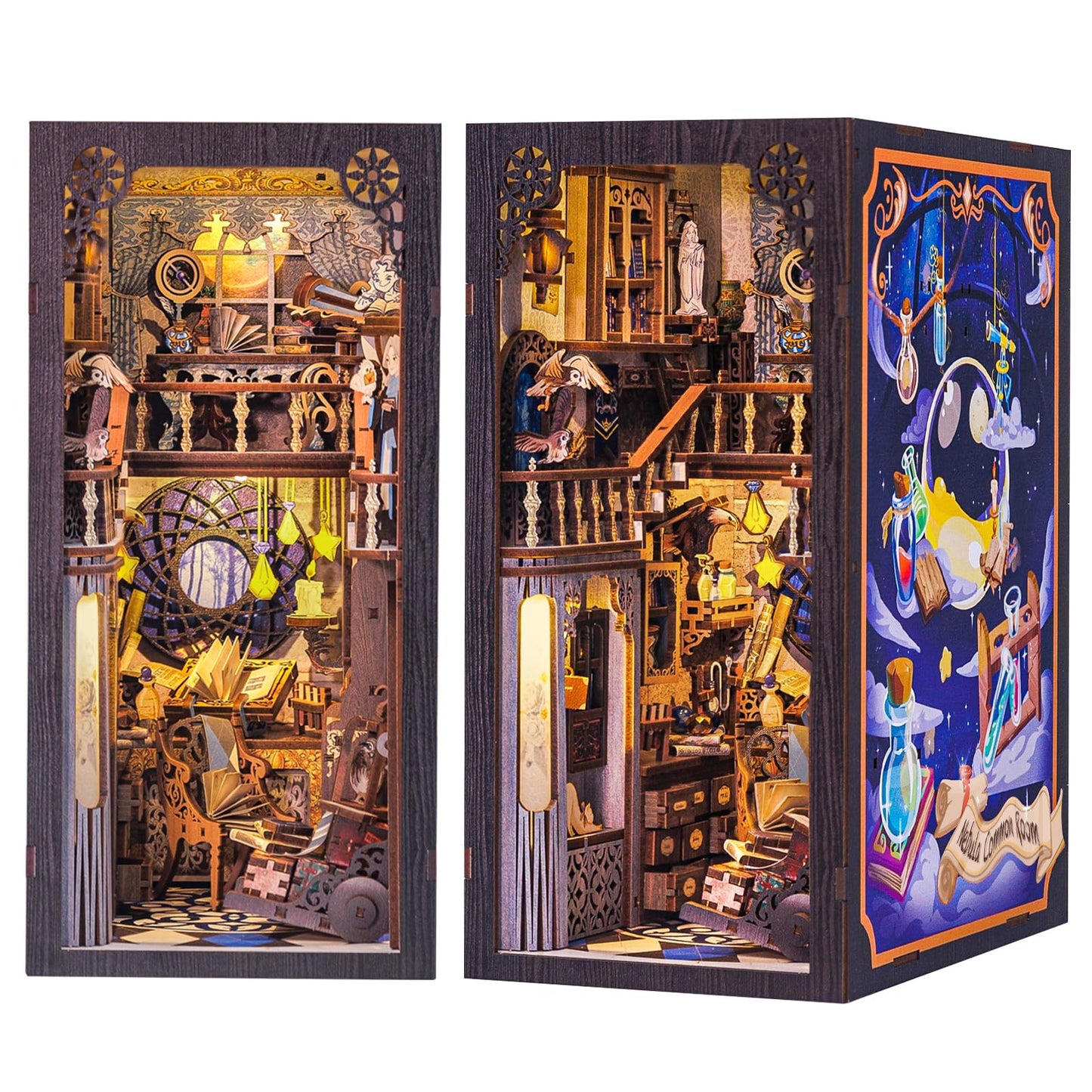 CUTEBEE Book Nook Kit - DIY Dollhouse Houses, Miniature House Building Kit for Adults with LED Lighting, 3D Puzzle & Bookshelf | Creative set for bookshelf decor | Gift (The Nebula Rest Room)