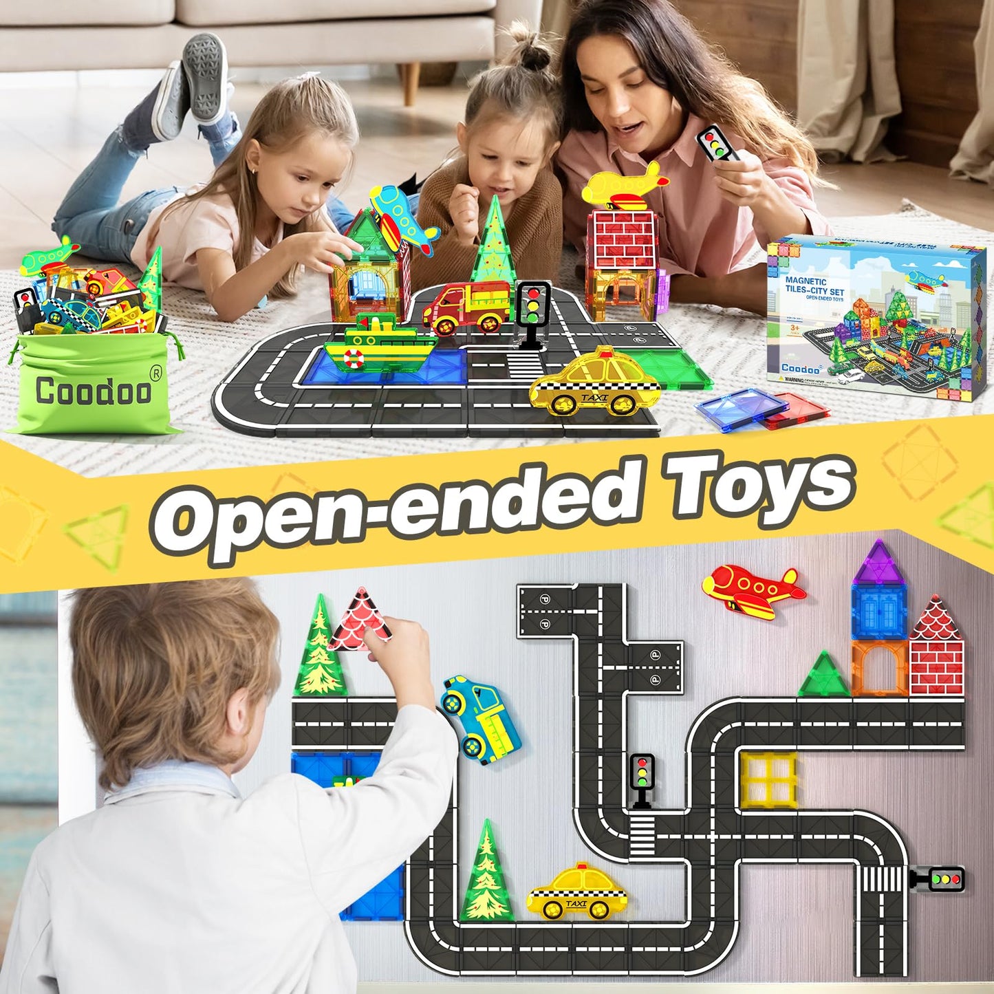 Magnetic tiles city street set, kids toy, sensory games for 3 year old boys and girls, magnetic blocks for kids ages 3-5, 4-8 years old, classroom, a must-have.