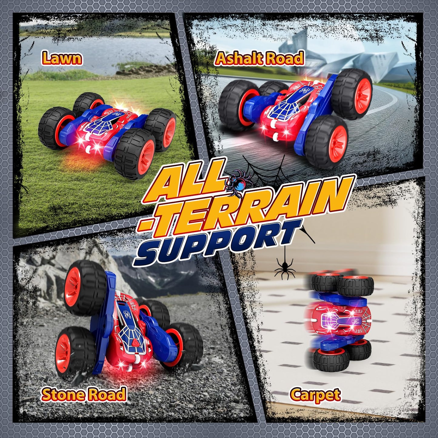 Tecnock 2025 Remote Control Car with 2.4 GHz Remote Control 360° Flip Stunts Rc Car Monster Truck with Colorful Lights for Ages 6-12 Outdoor Toy Gift for Young Children