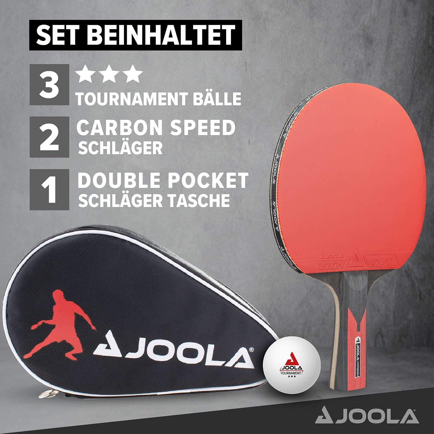 JOOLA Table Tennis Set Duo Carbon 2 Table Tennis Racquets + 3 Table Tennis Balls + Table Tennis Cover & Table Tennis Balls Tournament Selected 40+mm Diameter