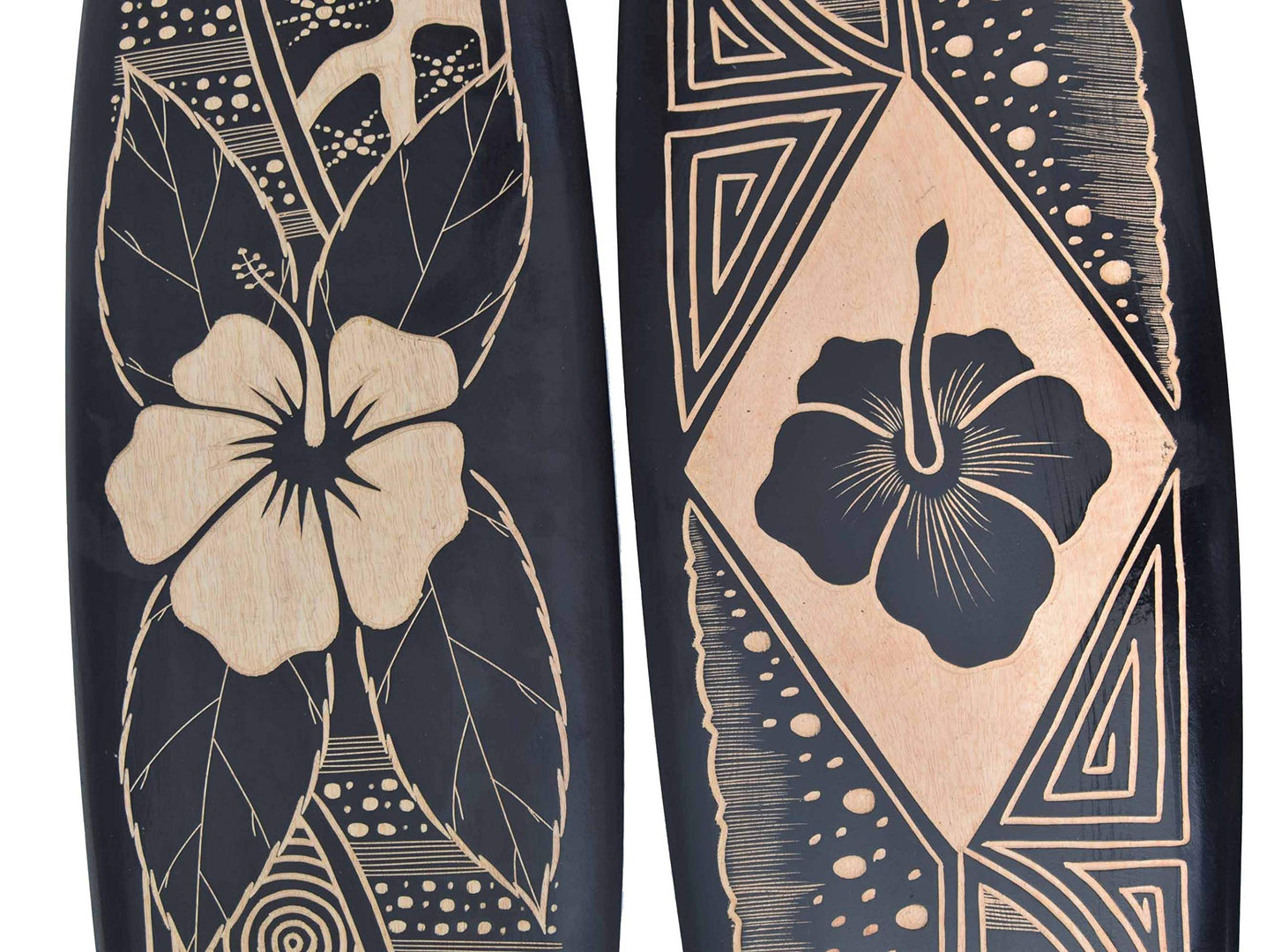 Interlifestyle 2 Tiki Decor Surfboards made of hard wood 100cm with hibiscus design. Surfboard surfboard Hawaii black.