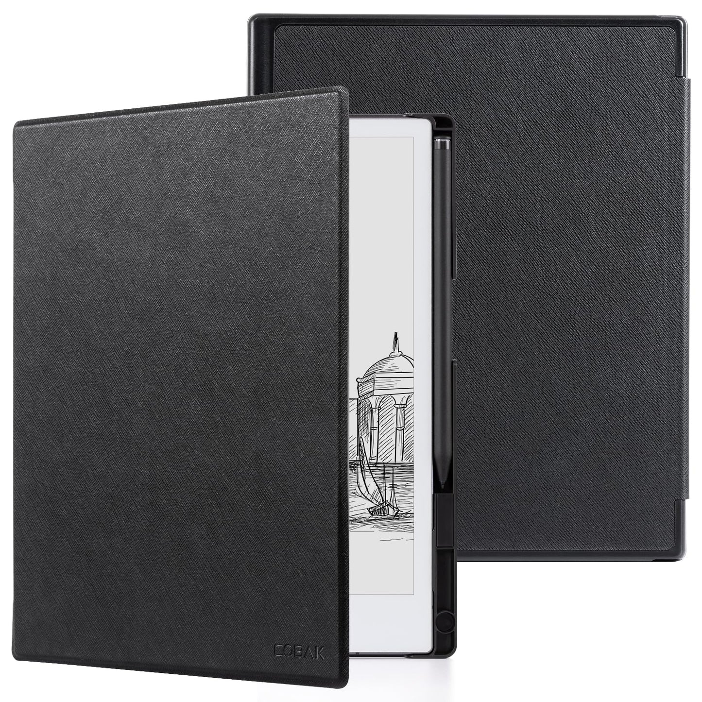 CoBak case for Remarkable 2 - Lightweight and durable book spine cover with protective book folio cover with integrated pen holder - for Remarkable 2 Paper Tablet 2020 10.3 inch Released (Black)