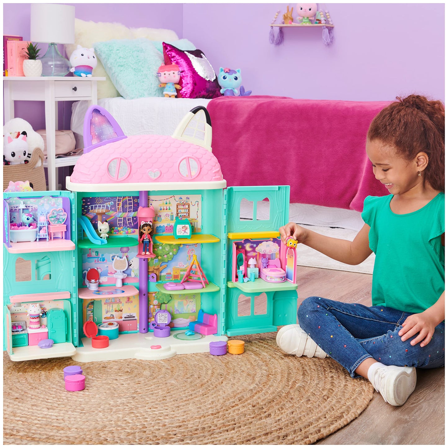 Gabby's Dollhouse Deluxe Room, Sweet Dreams, bedroom with cuddly cat & Deluxe Room, Craft-a-riffic Room, craft room with Baby Box