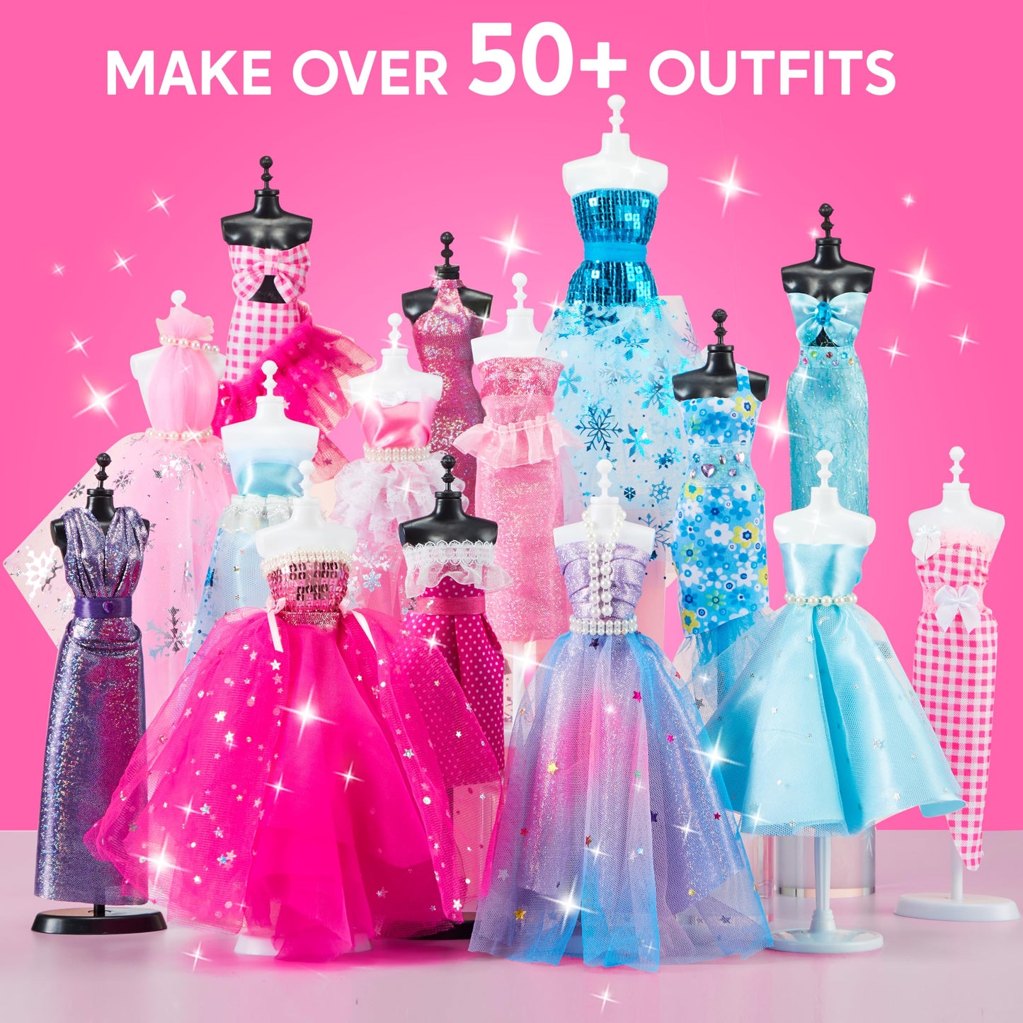 Clever Kits 400+ pieces Fashion Design for Girls, DIY Fashion Design Sewing Kit Set with 3 Mannequins, Gifts for Girls 8 9 10 11 12+ years, Creative Craft Kit for Kids 8+ years.