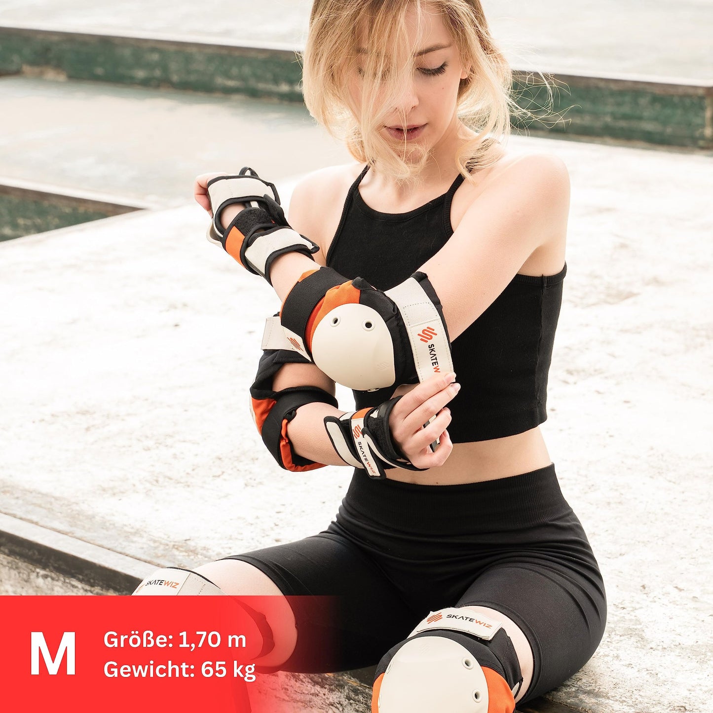 SKATEWIZ Inline Skate Guards Adult - Adult Inline Skate Guards - Knee Elbow Pads - Skate Protectors Protective Gear - Guards Women Men - SHIELD Size M/L Sunrise Orange