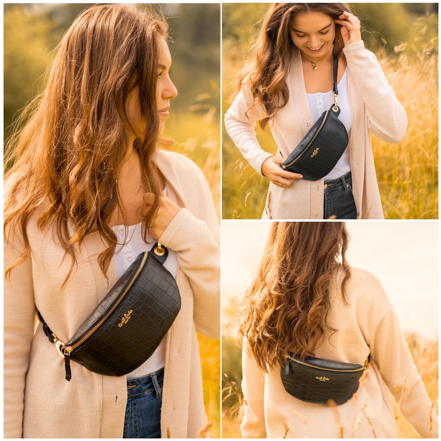 Gusti Leather Waist Bag - Annabelle Men's and Women's Waist Bag Fanny Pack Handbag Leather Bag Black Leather
