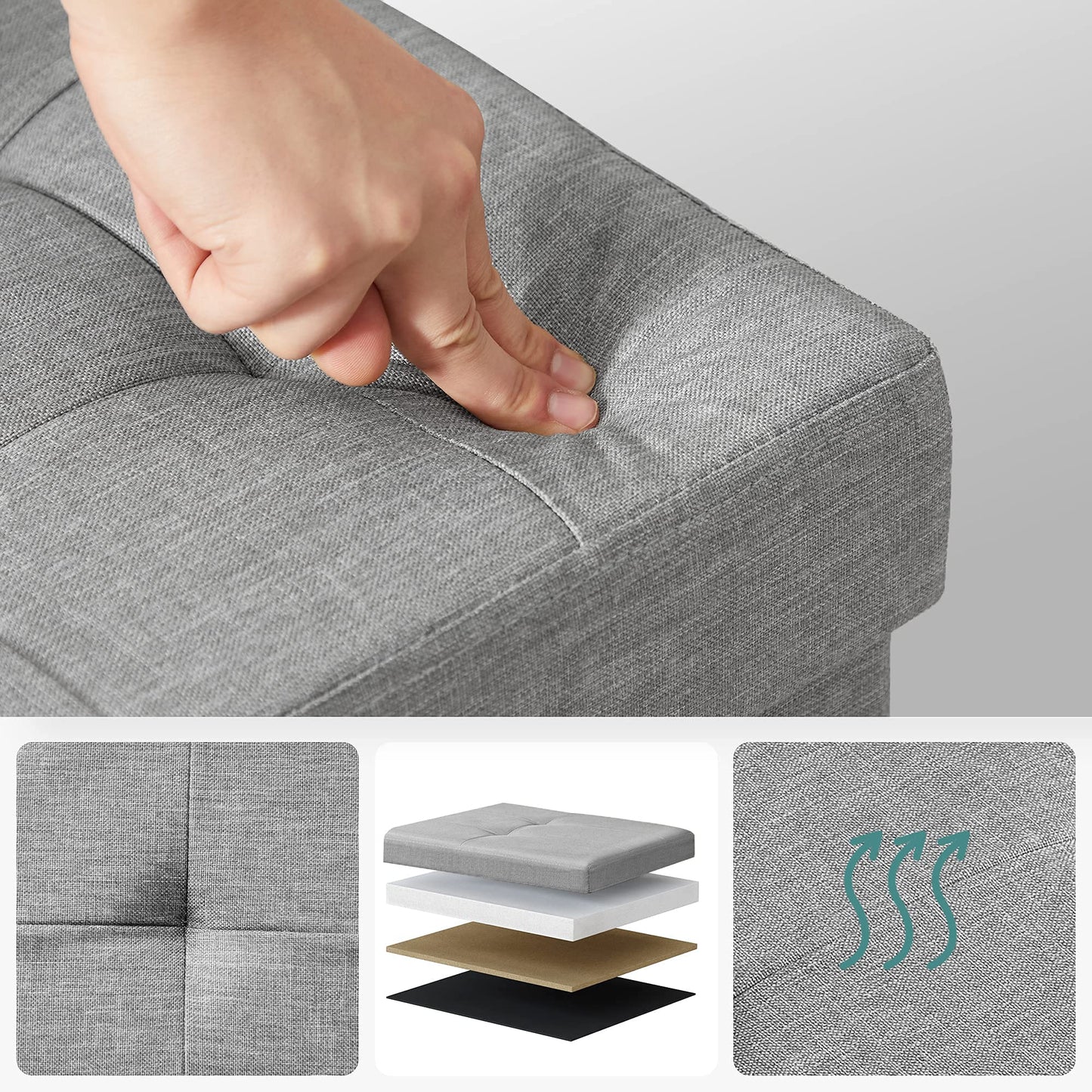 SONGMICS Storage Ottoman Bench, Folding Seat Chest, Storage Box, 14.96 x 43.3 x 14.96 inches, Lid Foldable, Supports up to 660 lbs, for Entryway, Living Room, Bedroom, Ash Gray LSF71G