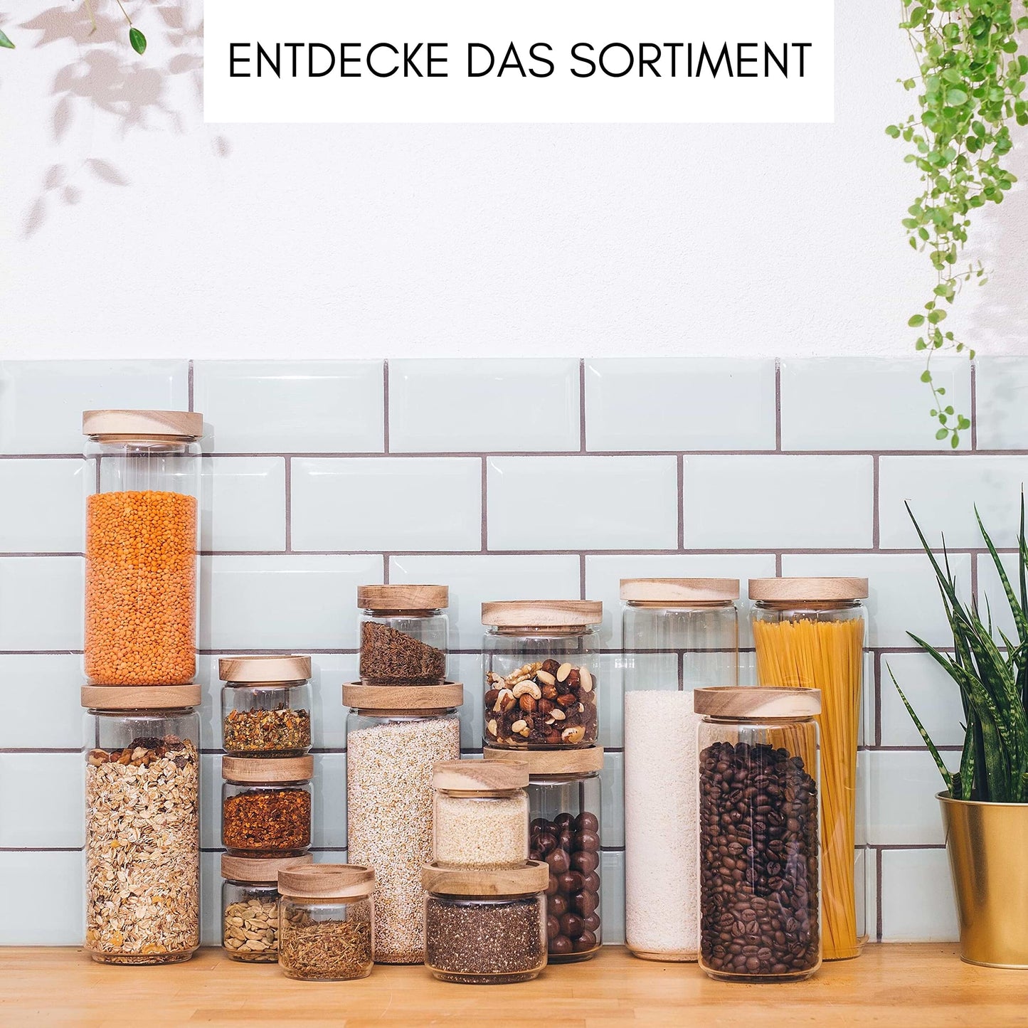 Econovo® Glass Storage Jars with Lid Set 1500ml (2 pieces) made of borosilicate glass, stackable and airtight, storage containers for spaghetti and food large and small, storage jars.