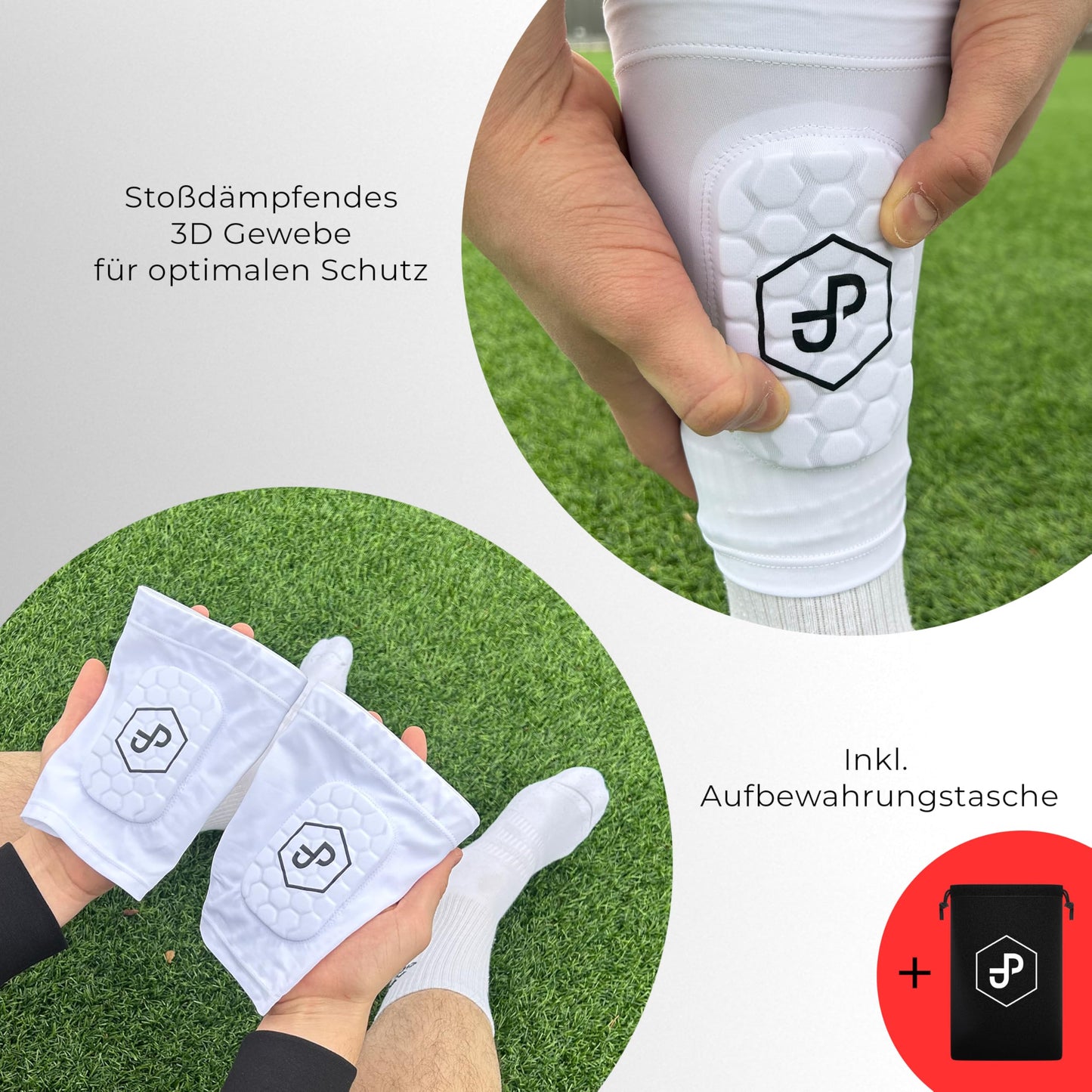 JDP Premium 3in1 Shin Guards, sock with integrated shin guards for soccer, shin guards including soccer socks, soccer shin guards, adult white shin guards.