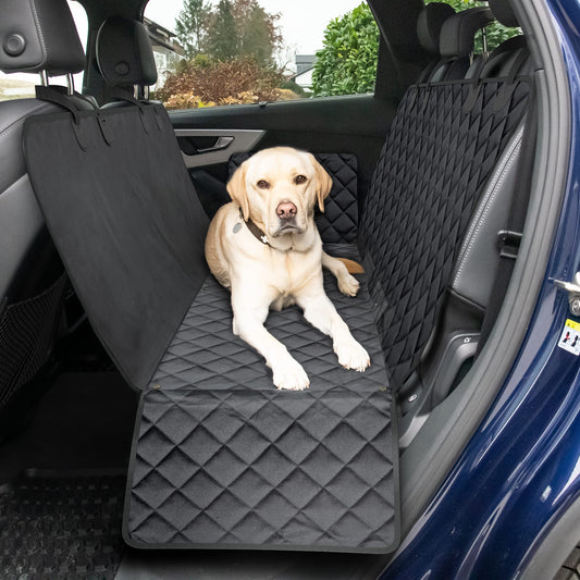 WhizProducts® Basic dog blanket for car back seat with side protection and seat anchors - waterproof car dog blanket back seat for travel & transport for dogs - Sturdy dog mat for the car back seat.