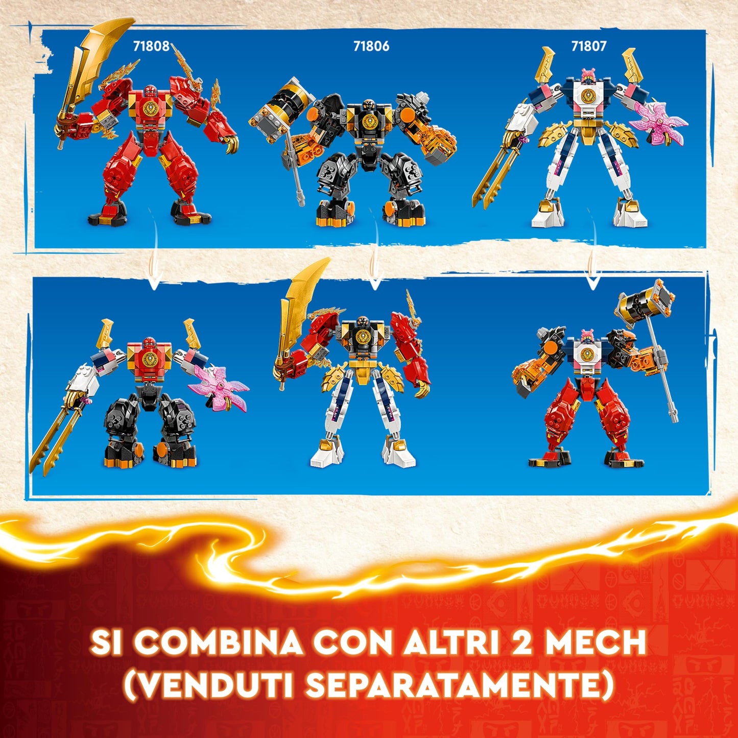 LEGO NINJAGO Kai's Fire Mech, action figure toy for kids & NINJAGO Jay Battle Mech, ninja toy for kids with figures incl. Jay minifigure.