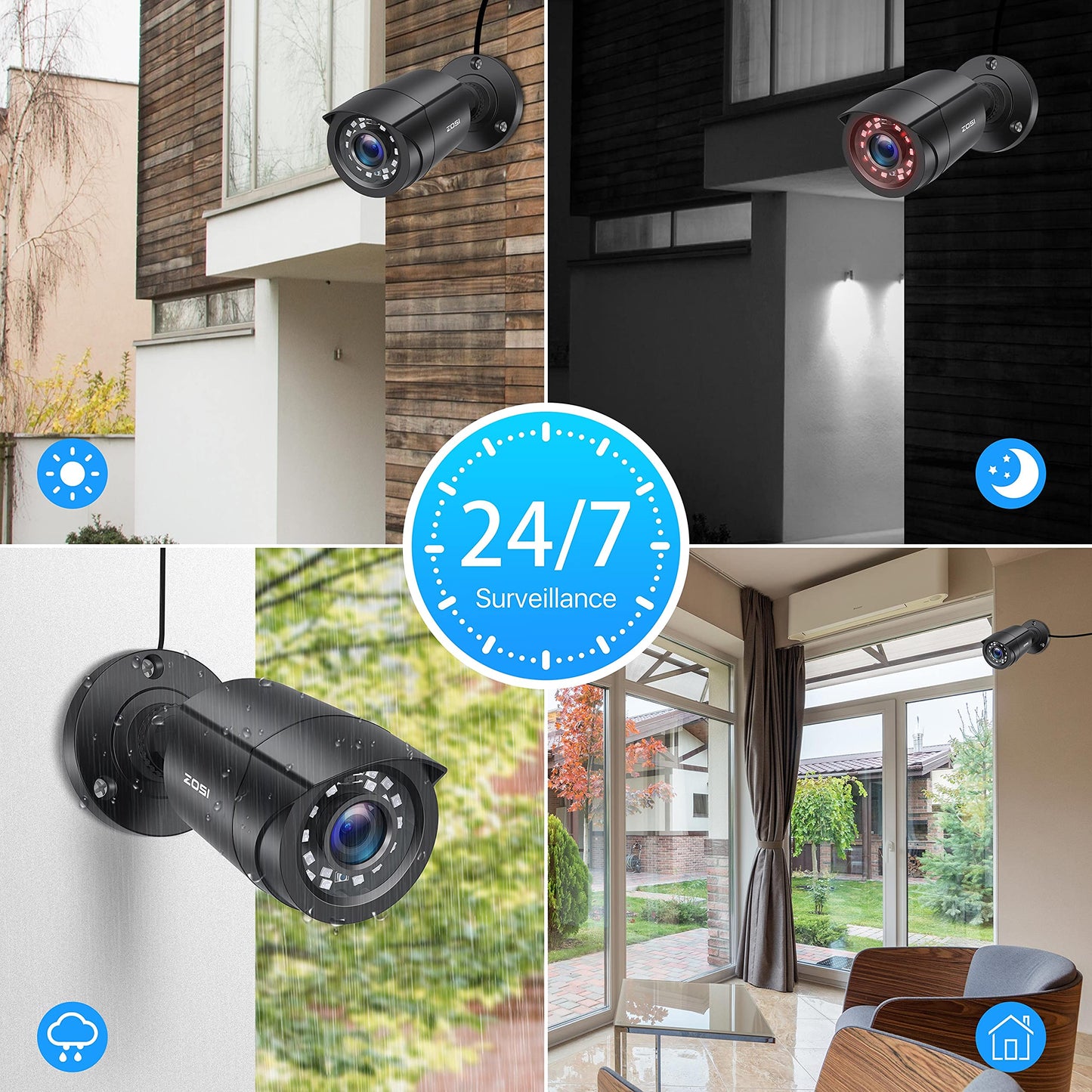 ZOSI 1080P HD Outdoor Video Surveillance Camera 4-in-1 TVI/CVI/AHD/CVBS 960H CCTV Camera with OSD 24M IR Night Vision