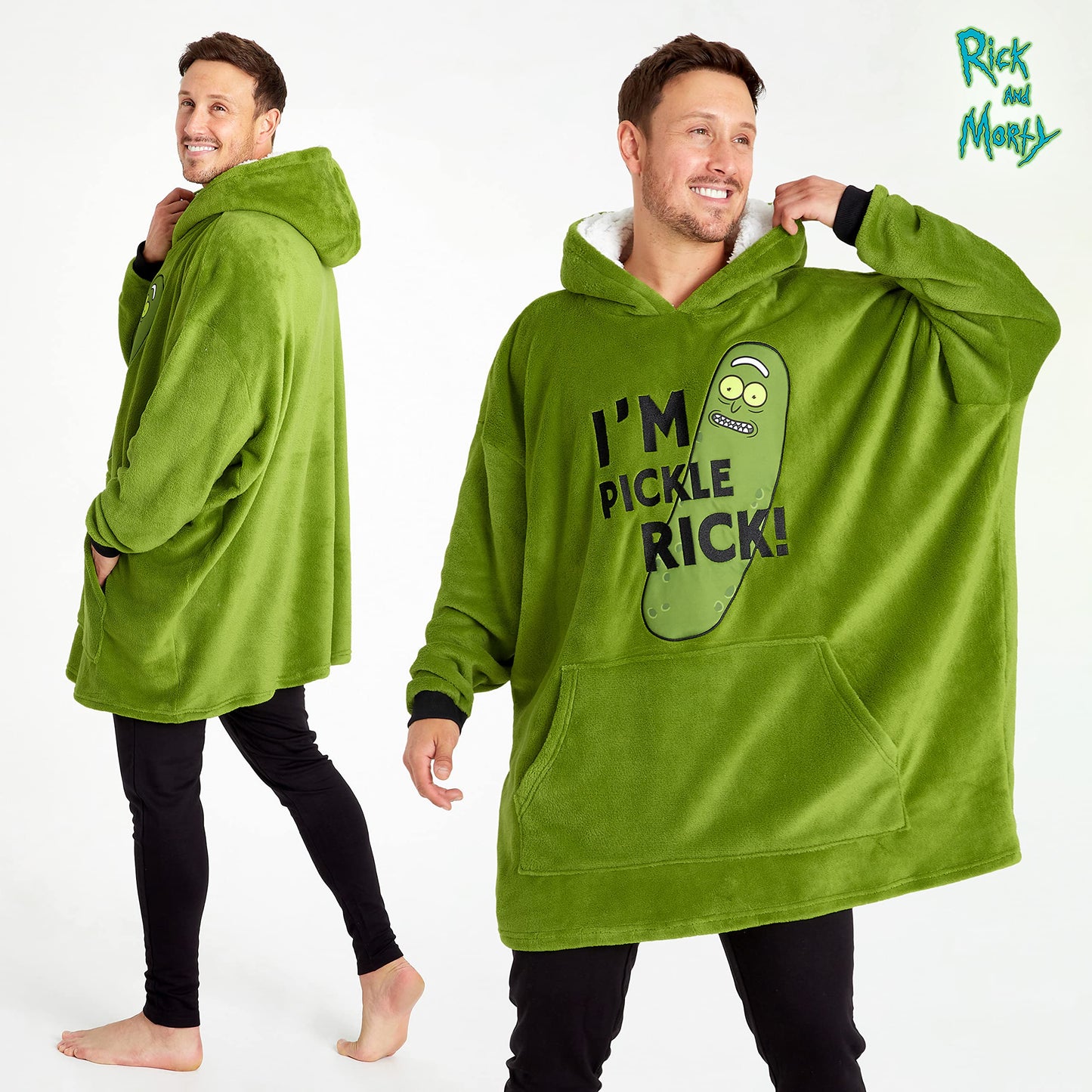 RICK AND MORTY hoodie, Oversized fleece hoodie blanket with sleeves for men and teenagers - Gifts for fans (Green Long)