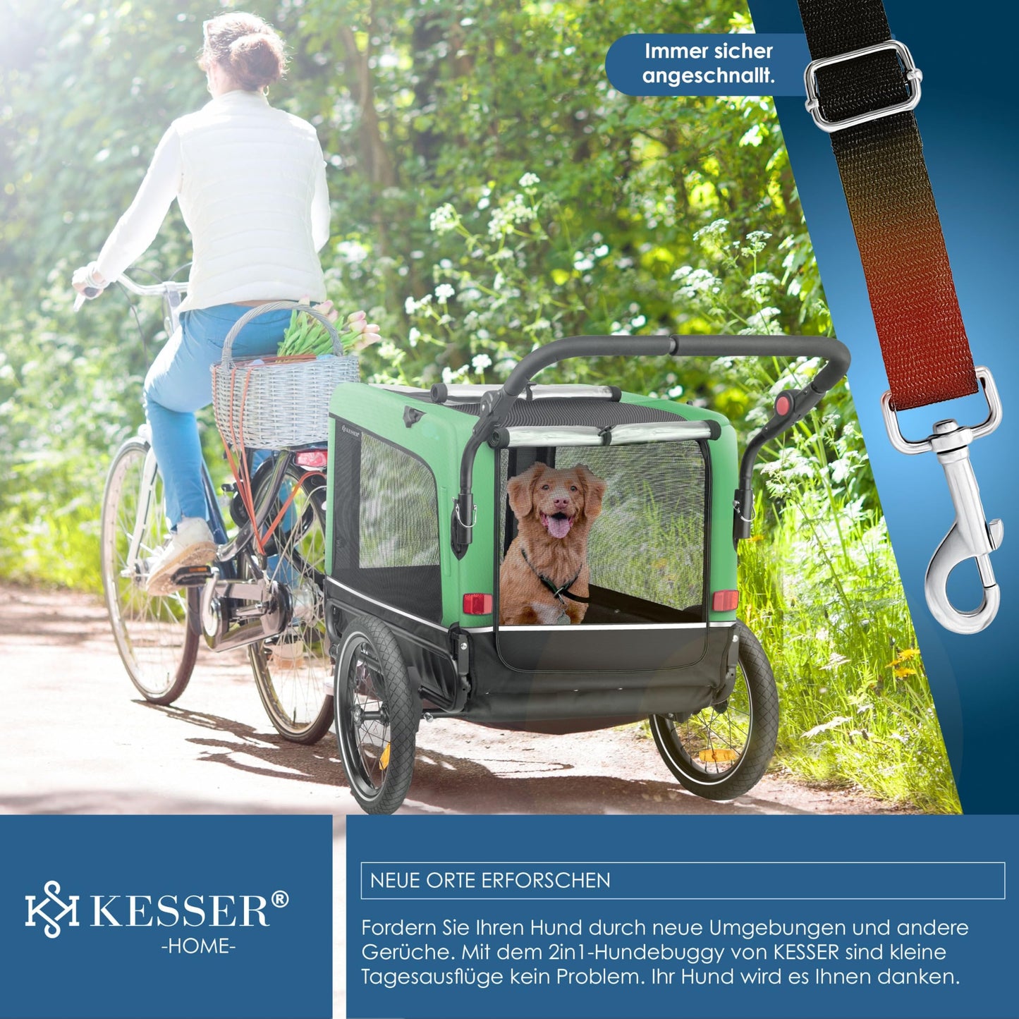 KESSER® Dog Trailer Boxer 3-in-1 Dog Stroller & Jogger Bicycle Trailer large approx. 240 liters volume, sprung, Material: 600D Oxford Canvas, SmartSpace Concept, maximum load capacity: 40 kg