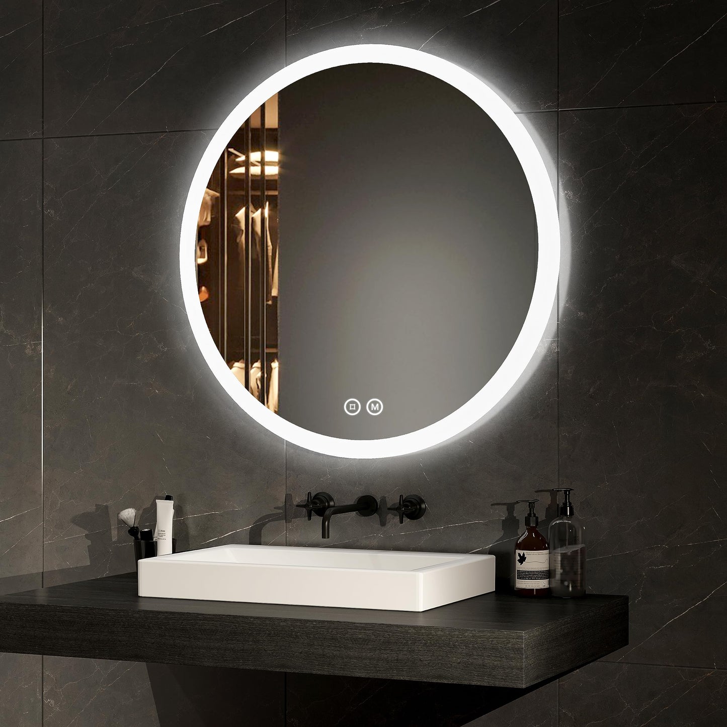 EMKE round 50cm bathroom mirror with lighting, touch switch, 3 dimmable light colors, anti-fog, memory function.