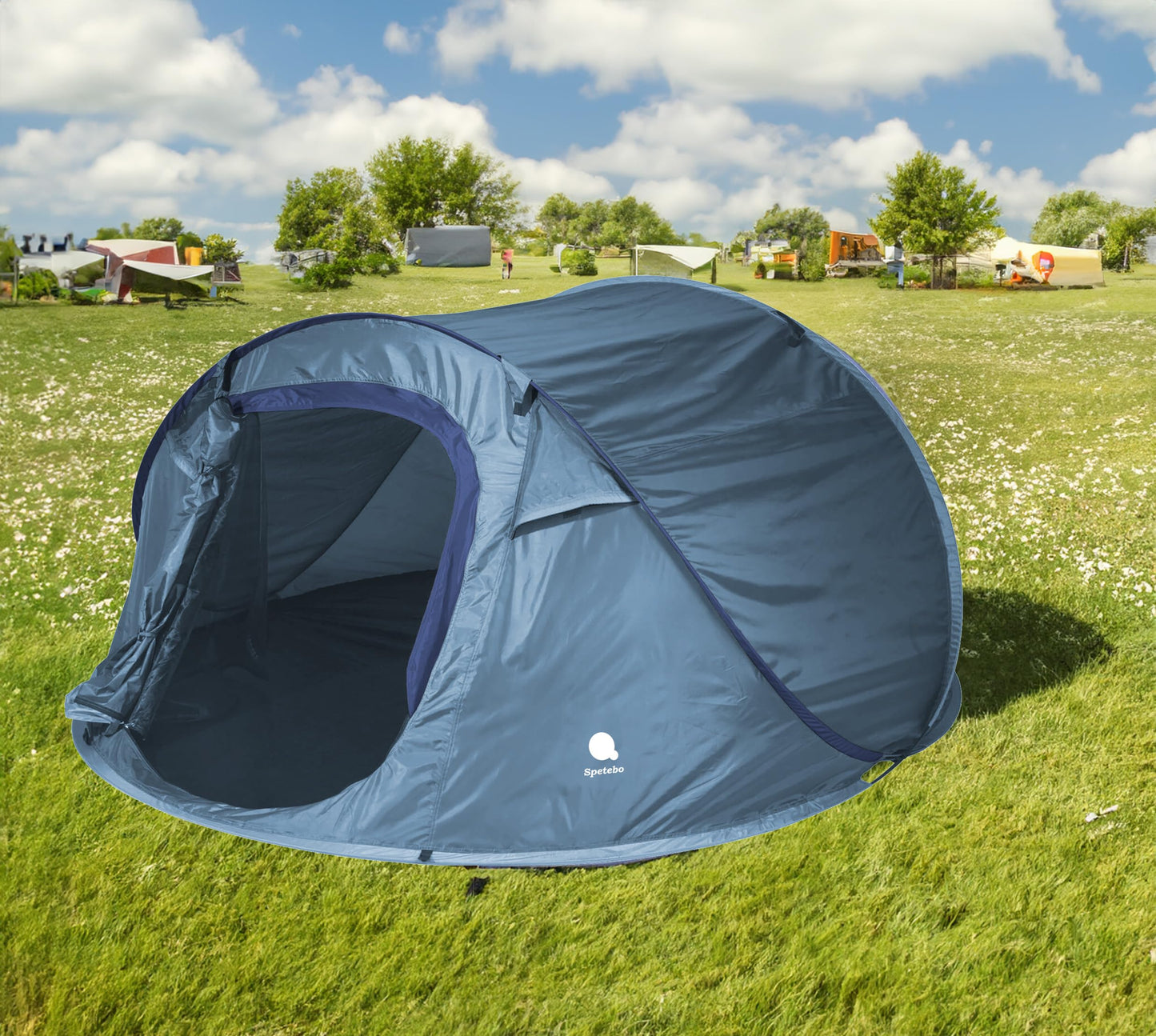 XXL Pop Up tent blue 240 x 210 cm - 3 people - Instant tent for trekking and camping - Automatic instant tent one-handed tent trekking camping tent including pegs + guy lines waterproof.
