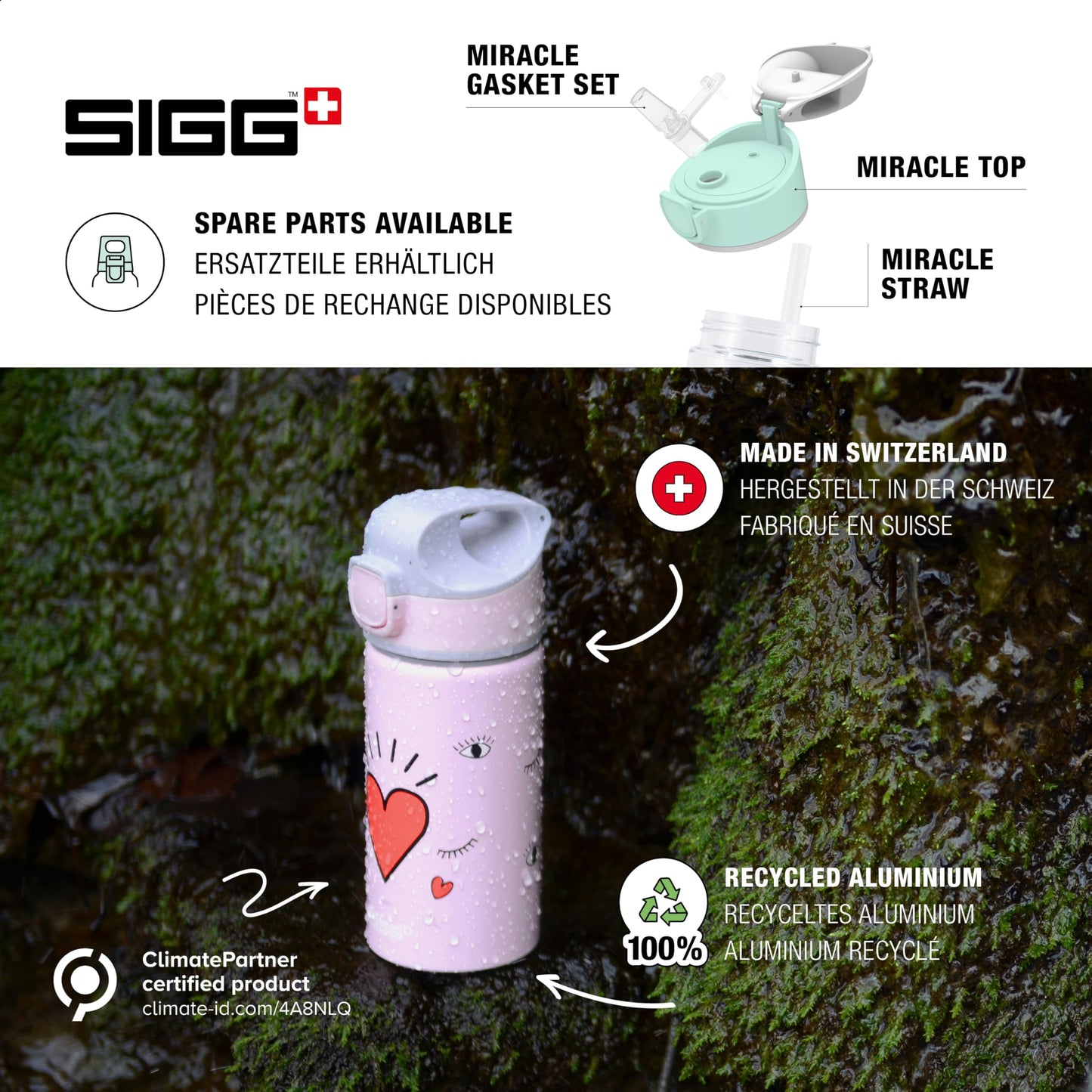 SIGG Miracle Fireman Kids Water Bottle (0.4 L), durable kids bottle with leak-proof lid, one-handed aluminum water bottle operation.