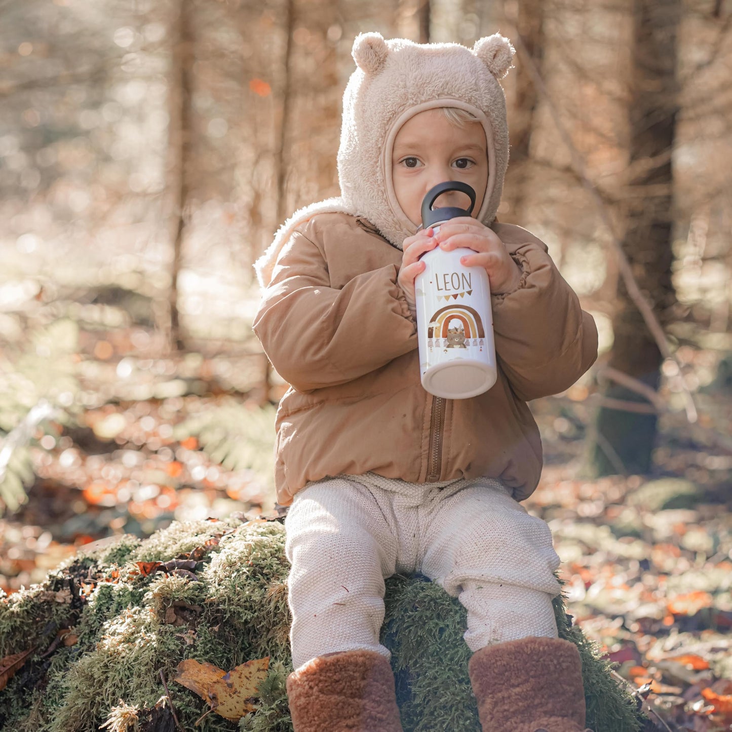 Kidsmood - Personalized stainless steel water bottle for children, 500ml with built-in straw, Leak-proof, Dishwasher-safe, and Perfect for school & kindergarten.