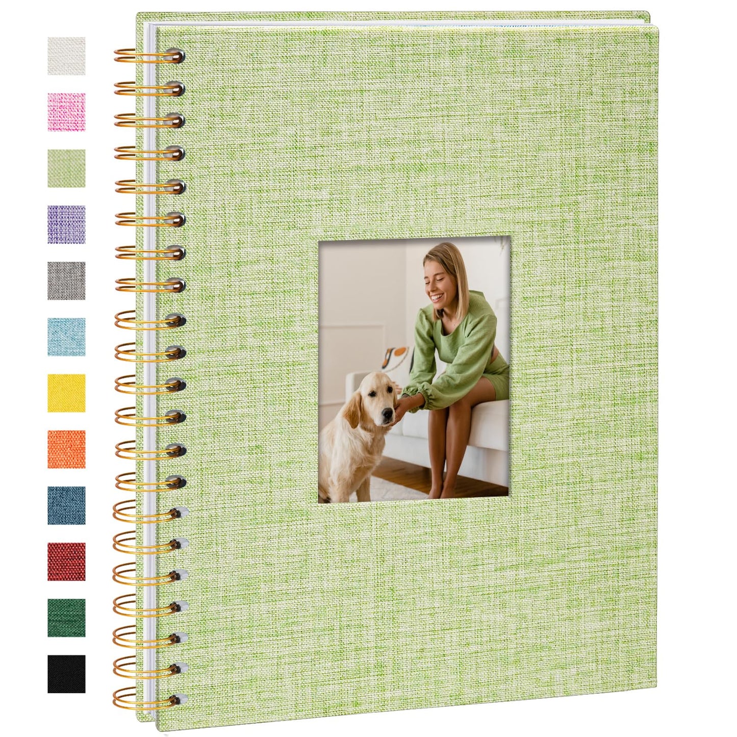 Vienrose DIY scrapbook photo album 28 x 20.5 cm with 80 white pages, linen photo album for families, baby, wedding, anniversary, birthday, grass green.