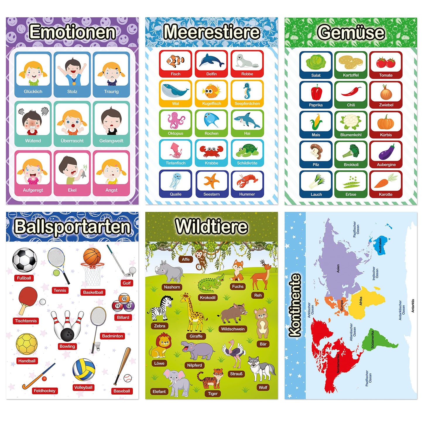 LIKARTO® 12 educational Montessori learning posters A3 - Extra thick paper and double laminated - Basics 2, elementary school learning posters, children's learning aid