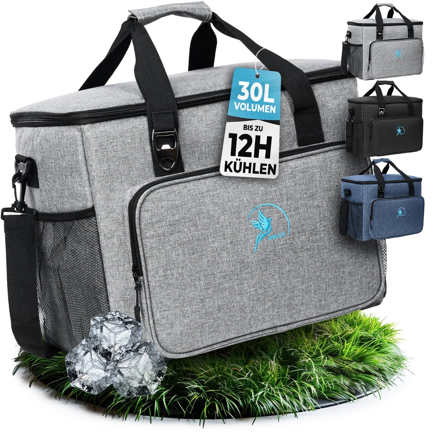 Obics Large Foldable 30L Cooler Bag Gray for Car, Beach - Lunch Bag Camping Accessory - Picnic Bag Large - Freezer Bag & Insulated Food Bag - Thermal Bag Waterproof
