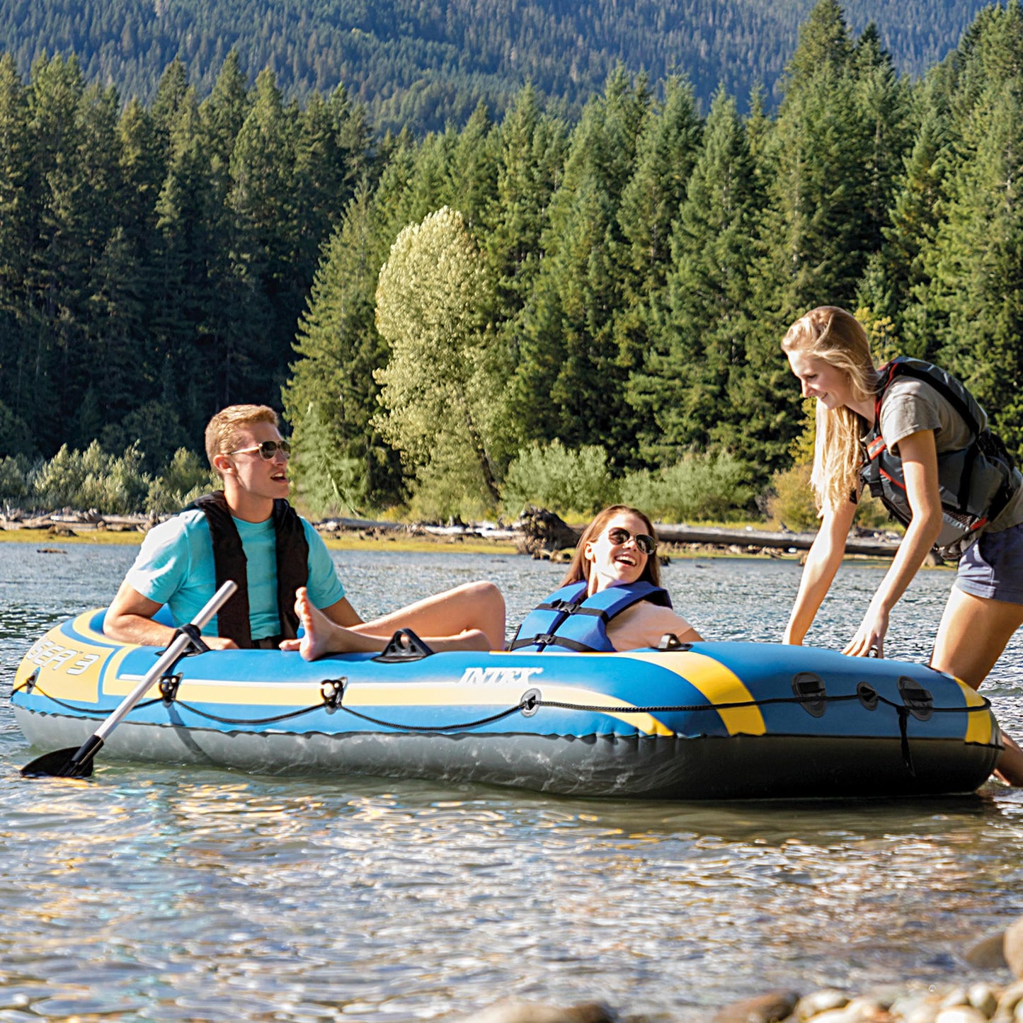 Intex Challenger 3 Set Inflatable Boat - 295 x 137 x 43 cm - 3-piece - Blue/Yellow, 68370NP, 6.5 kg