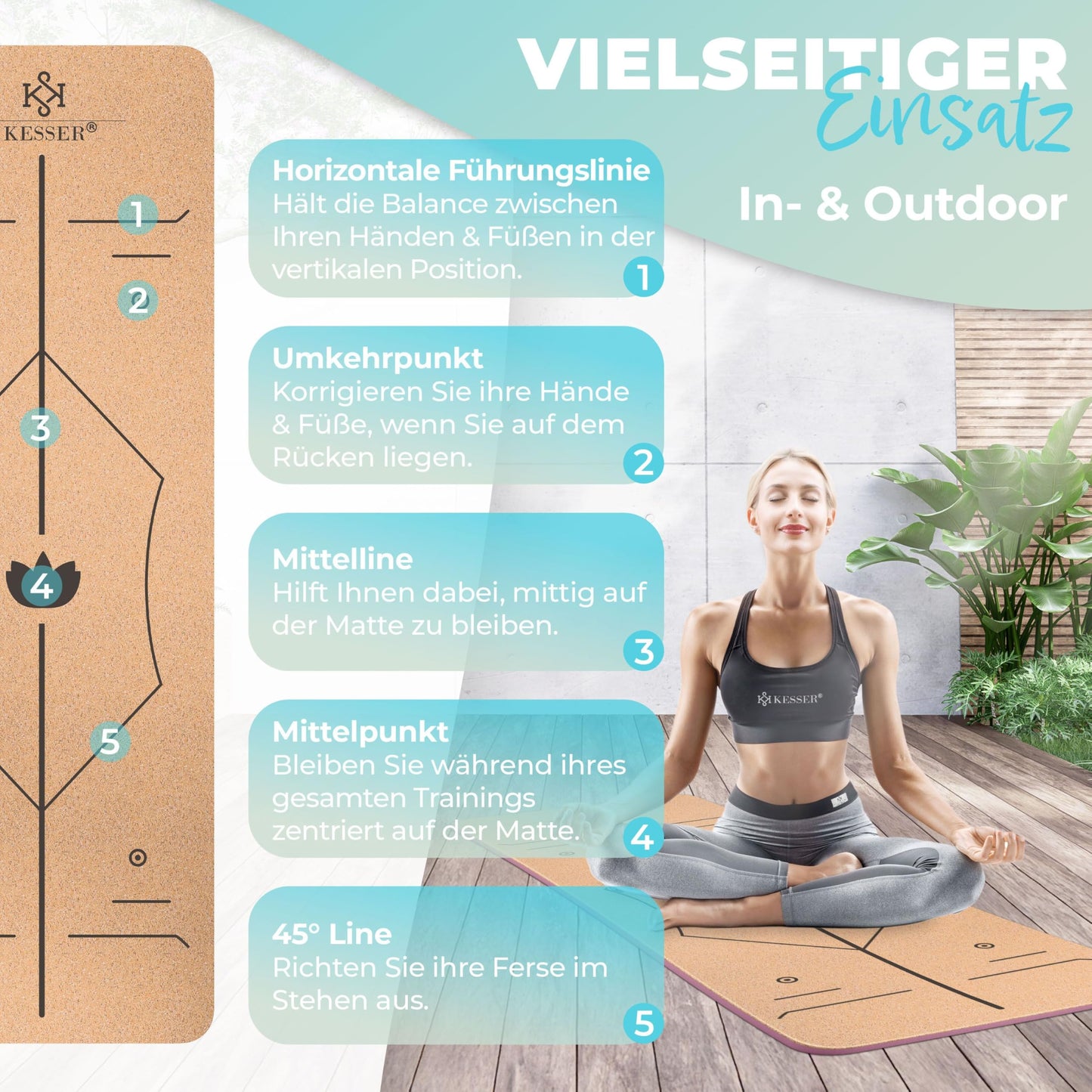 KESSER® Cork Yoga Mat with Carry Strap Bag & Yoga Block Gymnastic Mat Yoga Mat Non-Slip Natural Rubber TPE Fitness Mat, 183 x 62 Exercise Mat for Fitness Sports Mat, Gymnastics extra thick
