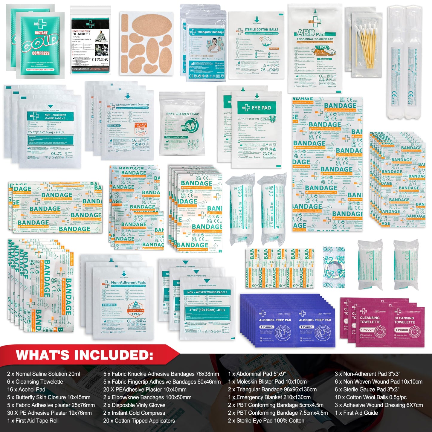 General Medi First Aid Kit - 160 Pieces First Aid Refill Set for home, car, travel, office, sports, hiking, camping, rescue