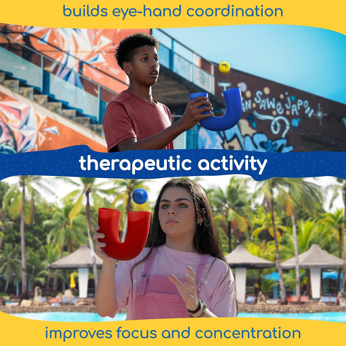 Pindaloo juggling toy | Exciting new game for kids, teens, and adults - play inside and outside | Develop motor skills (red)