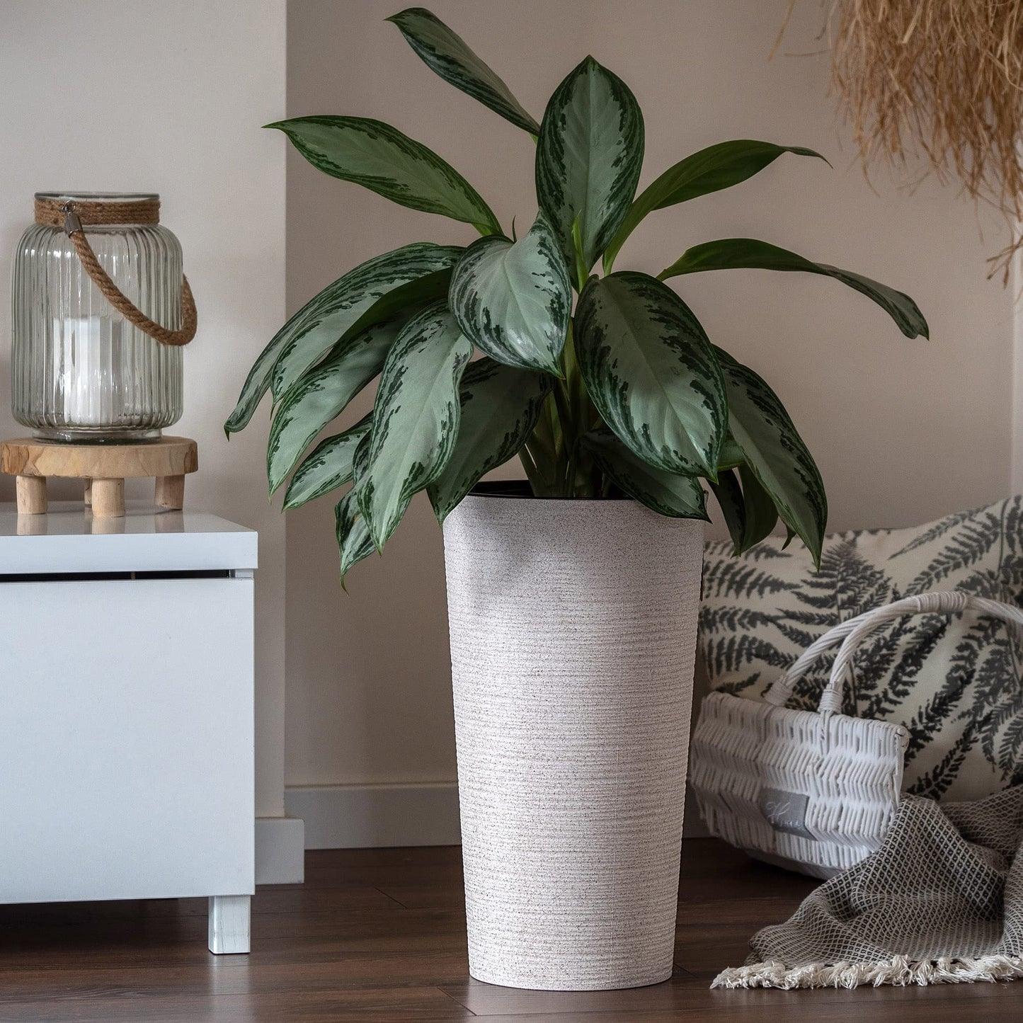 KADAX Plant Pot with Inner Pot Cream Ø 30 cm, Height 57.5 cm - Modern plant pot with insert, made of durable plastic for indoor and outdoor use, ideal for living room, balcony, office.
