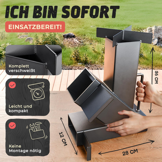 Rocket Stove Outdoor for Dutch Oven, BBQ, Patio, and more. No assembly. Sturdy and compact. Rocket Stove as a camping oven for cooking without gas and electricity. Cannon stove. Wood stove | Three Oaks